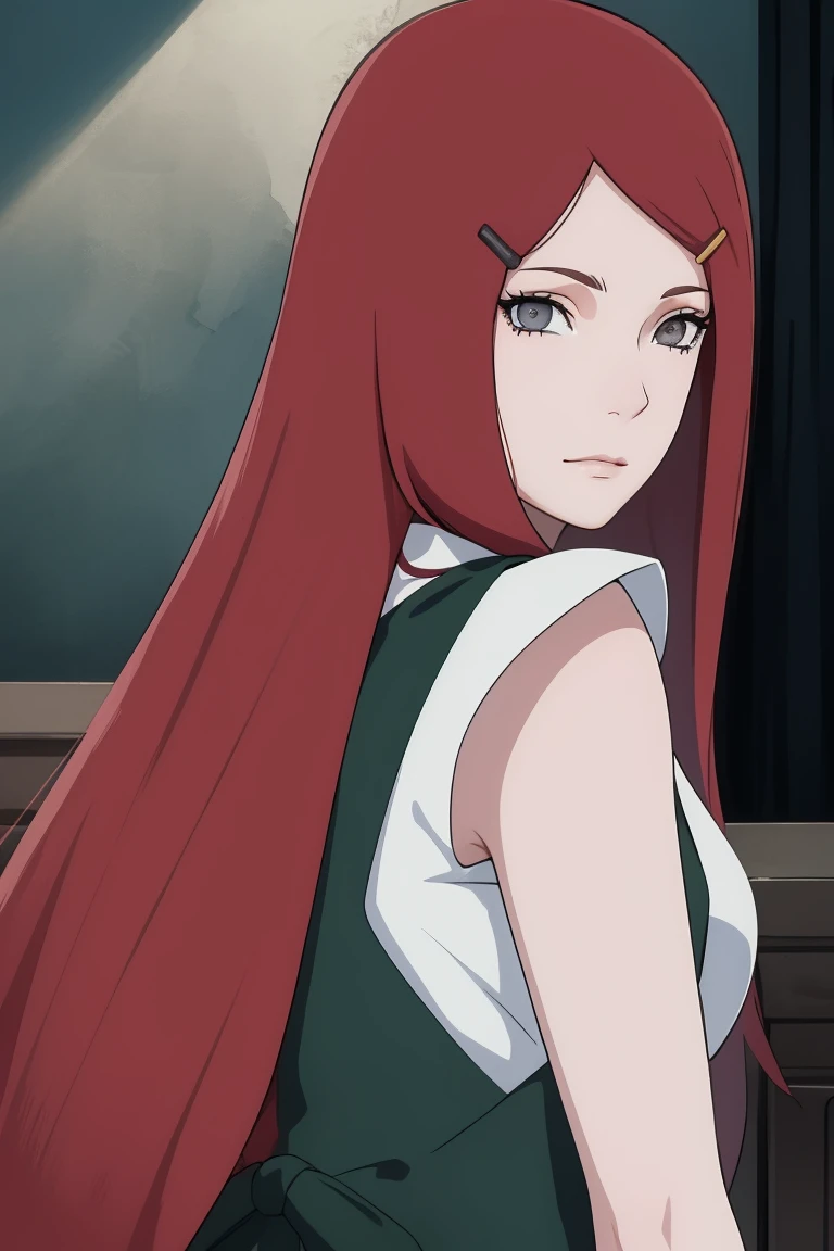 {-erro_de_anatomia:1.0} kushina, kushina, long hair, hair ornament, red hair, red head, hairclip, (grey eyes:1.5), BREAK shirt, dress, jewelry, white shirt, short sleeves, apron, bracelet, green apron, collar, BREAK looking at viewer, upper body, full body, cowboy shot, BREAK indoors, BREAK (masterpiece:1.2), best quality, high resolution, unity 8k wallpaper, (illustration:0.8), (beautiful detailed eyes:1.6), extremely detailed face, perfect lighting, extremely detailed CG, (perfect hands, perfect anatomy), angry face, fighting pose, clenched hands, closed hands, contracted fingers, arm stretched out, raised fist, about to punch, detailed fist,  focus fist,
