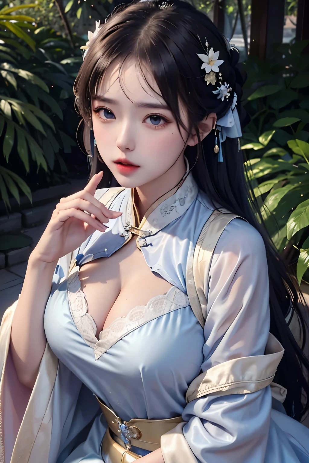 masterpiece,best quality,official art,extremely detailed CG unity 8k wallpaper,
a princess 10 yeald old cute Hanfu dynasty open V-chested clothes royal, All pictures, Wet body of thin silk fabric, Thin silk lace petticoat, (huge ,cleavage),petticoat, white pink, blue ,best qualtiy,tmasterpiece,ultra high resolution,(Realism:1.4),RAW photogr,(True skin texture:1.3),(filmgrain:1.3),(Selfie angle),1个Giant Breast Girl,Beautiful eye and face details,tmasterpiece,Best quality at best,short dress,Bigchest,The chest is more exposed, detailed ,above looking down facing at camera,short dressPrincess Eyes,Super big eyes,Detailed face,shiny pupils, dress pink (a garden,moon palace), upper body, thin swaist, greeb blue