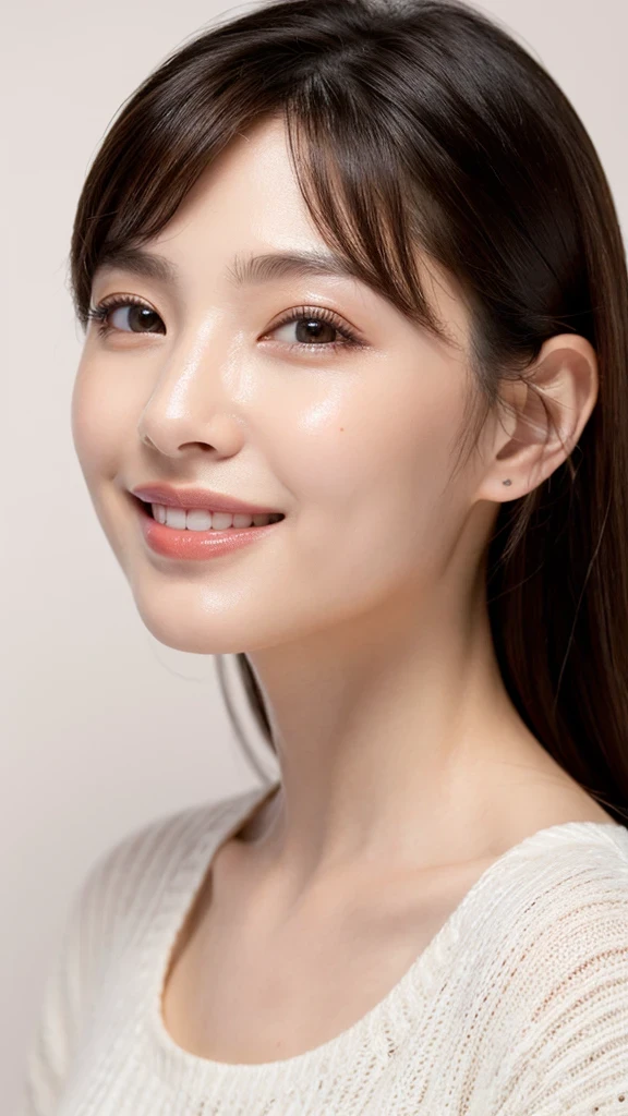 (RAW photo, highest quality)(8k, highest quality, masterpiece: 1.2), Super detailed, super resolution, (realistic, realistic photo: 1.37), portrait, High resolution RAW color photos, professional photos, Beautiful in high resolution, very delicate and beautiful, 8k image wallpaper, amazing details, huge file size, high detailed beautiful girl, Super detailed face, very fine eyes, Very fine skin, very small nose, highly detailed mouth, perfect anatomy, simple background, 1 girl, (20:1.2), 20 generations, pretty girl, bangs, smile, wonderful, dress, realistic body, glowing skin, wavy black hair, baby face, lively face, delicate eyes, source order, look at me, ((positive)), (Fair skin), waist shot, bangs, round face, smile, close up of face, very delicate and beautiful, finely, masterpiece,