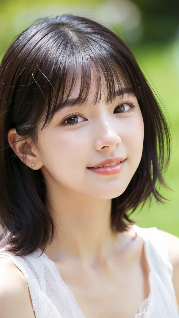 (RAW photo, highest quality)(8k, highest quality, masterpiece: 1.2), Super detailed, super resolution, (realistic, realistic photo: 1.37), portrait, High resolution RAW color photos, professional photos, Beautiful in high resolution, very delicate and beautiful, 8k image wallpaper, amazing details, huge file size, high detailed beautiful girl, Super detailed face, very fine eyes, Very fine skin, very small nose, highly detailed mouth, perfect anatomy, simple background, 1 girl, (20:1.2), 20 generations, pretty girl, bangs, smile, wonderful, dress, realistic body, glowing skin, wavy black hair, baby face, lively face, delicate eyes, source order, look at me, ((positive)), (Fair skin), waist shot, bangs, round face, smile, close up of face, very delicate and beautiful, finely, masterpiece,