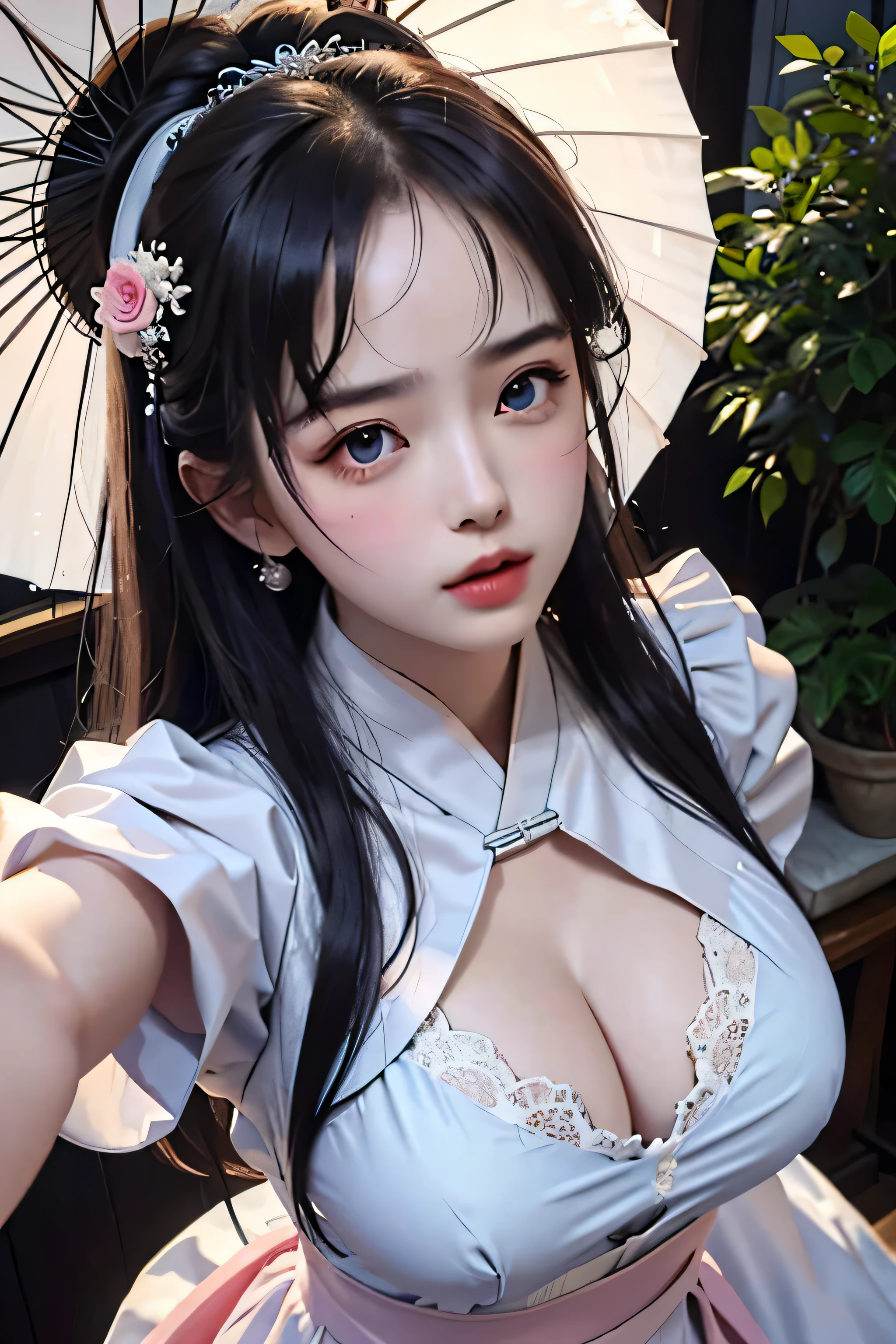 masterpiece,best quality,official art,extremely detailed CG unity 8k wallpaper,
a princess 10 yeald old cute Hanfu dynasty open V-chested clothes royal, All pictures, Wet body of thin silk fabric, Thin silk lace petticoat, (huge ,cleavage),petticoat, white pink, blue ,best qualtiy,tmasterpiece,ultra high resolution,(Realism:1.4),RAW photogr,(True skin texture:1.3),(filmgrain:1.3),(Selfie angle),1个Giant Breast Girl,Beautiful eye and face details,tmasterpiece,Best quality at best,short dress,Bigchest,The chest is more exposed, detailed ,above looking down facing at camera,short dressPrincess Eyes,Super big eyes,Detailed face,shiny pupils, dress pink (a garden,moon palace), upper body, thin swaist, greeb blue , bra silk