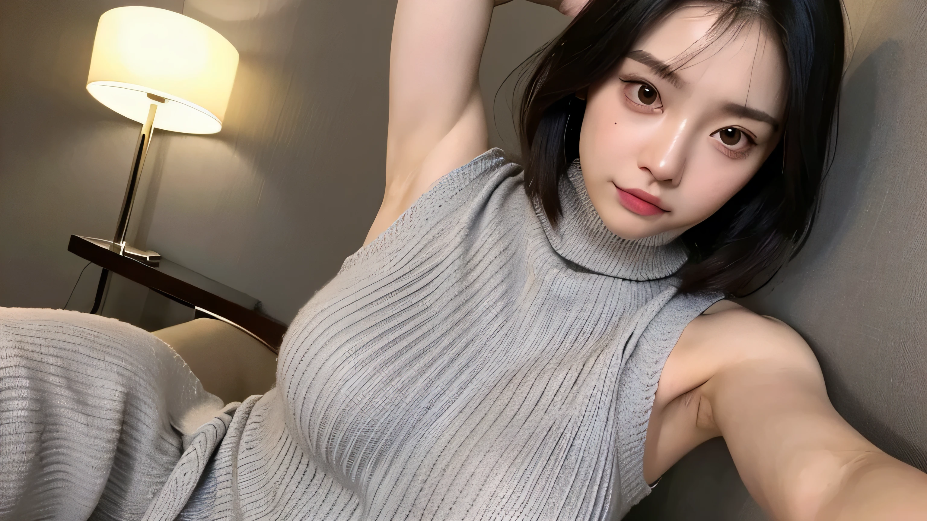 ((Woman in knitted dress))、(((turtleneck))), ((女性のwhole body))、(((hide the skin))), (highest quality、8k、32K、masterpiece、超A high resolution、nffsw:1.3)、(japanese idol:1.3)、1 girl、(big breasts),((extremely heavy chest)),(short hair)、abs、perfect body、(((armpit))),((whole body)), delicate facial features, surreal, surreal, clavicle、Shadow、octane rendering、highly detailed face、lip details、finely tuned、double eyelid、(charm)、((灰colorの服))、((mix:1.5))、((heavy chest)),2 shares、camel toe、high contrast、(((gray knit dress))),heavy chest、((Glamorous Jar)).((color々let me&#39;take a sexy pose)),Flickering、((whole body))、((Hotel))