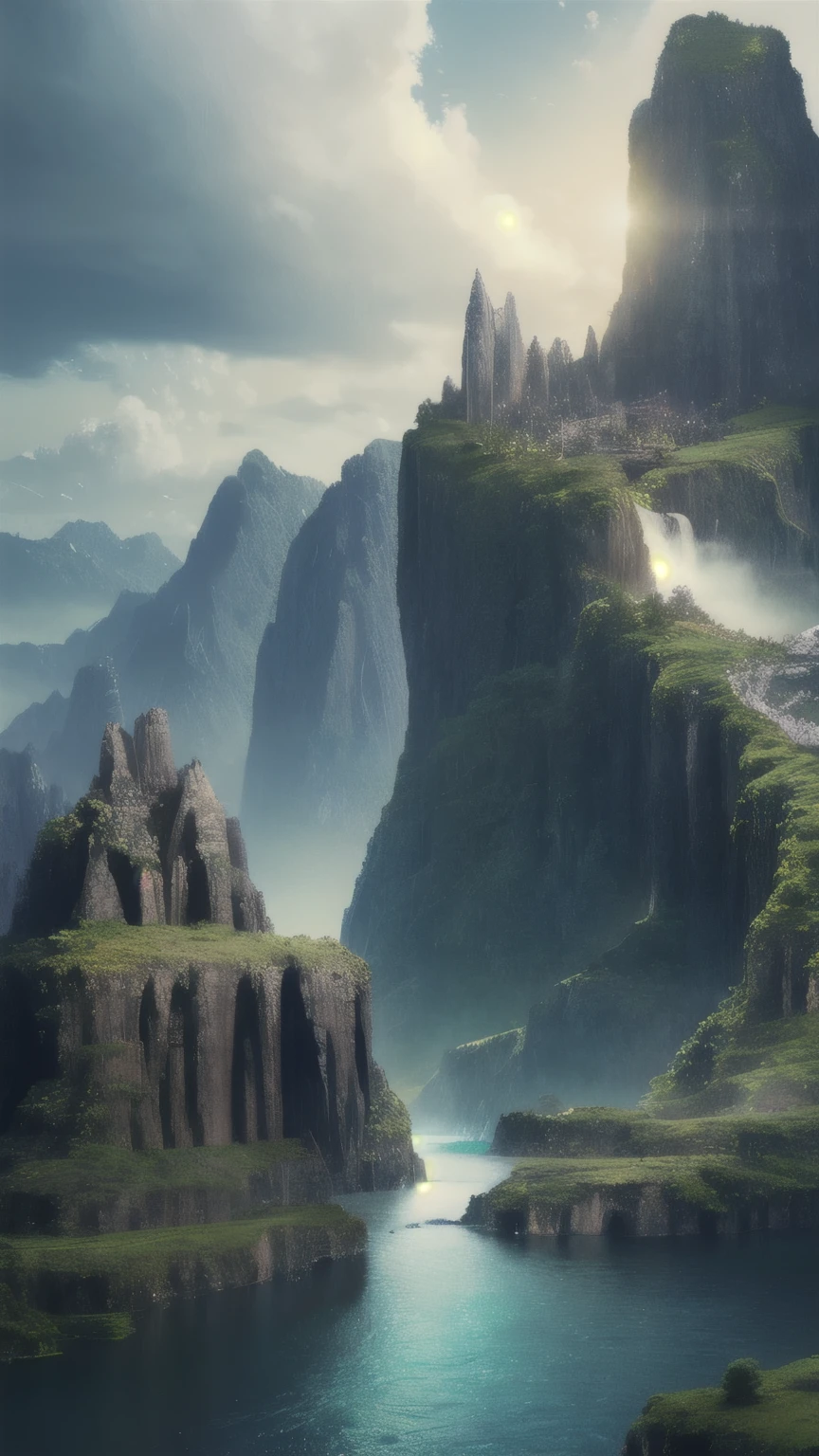 Masterpiece, best quality, high quality, extremely detailed CG unity 8k wallpaper, landscape, outdoor, sky, cloud, sky, no humans, mountain, landscape, water, tree, blue sky, waterfall, cliff, nature, lake, river , cloudy skies, award winning photography, bokeh, depth of field, HDR, bloom, chromatic aberration, photorealism, very detailed, trending on artstation, trending on CGsociety, intricate, high detail, dramatic, midjourney art