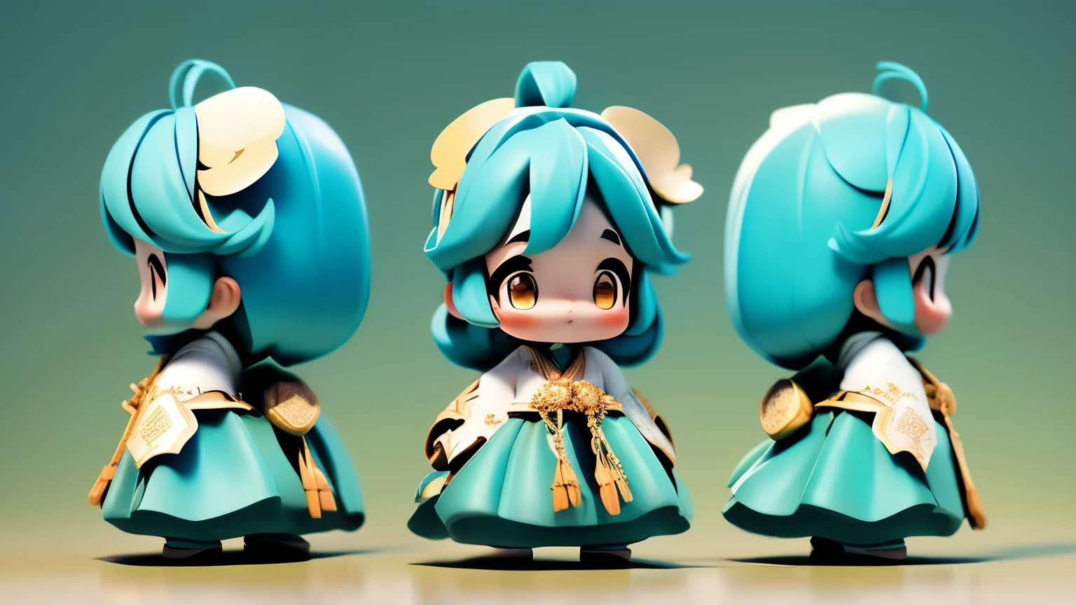 No skirts.(Best quality, 4k, 8k, highres, masterpiece: 1.2), super detailed, (lifelike, photo lifelike, photo lifelike: 1.37), three views, three heads, China traditional paper-cutting art, beautiful and vivid, lovely mascot dolls, Chinese style dark blue costumes, No skirts.golden dragon pattern costumes, traditional costumes of Zhuang ethnic minorities, Guangxi March 3rd Festival, cultural festival, and so on. Game role, role setting, game role, cartoon, toy, game art, CG illustration, digital art, three views, dark blue clothing. No skirts.