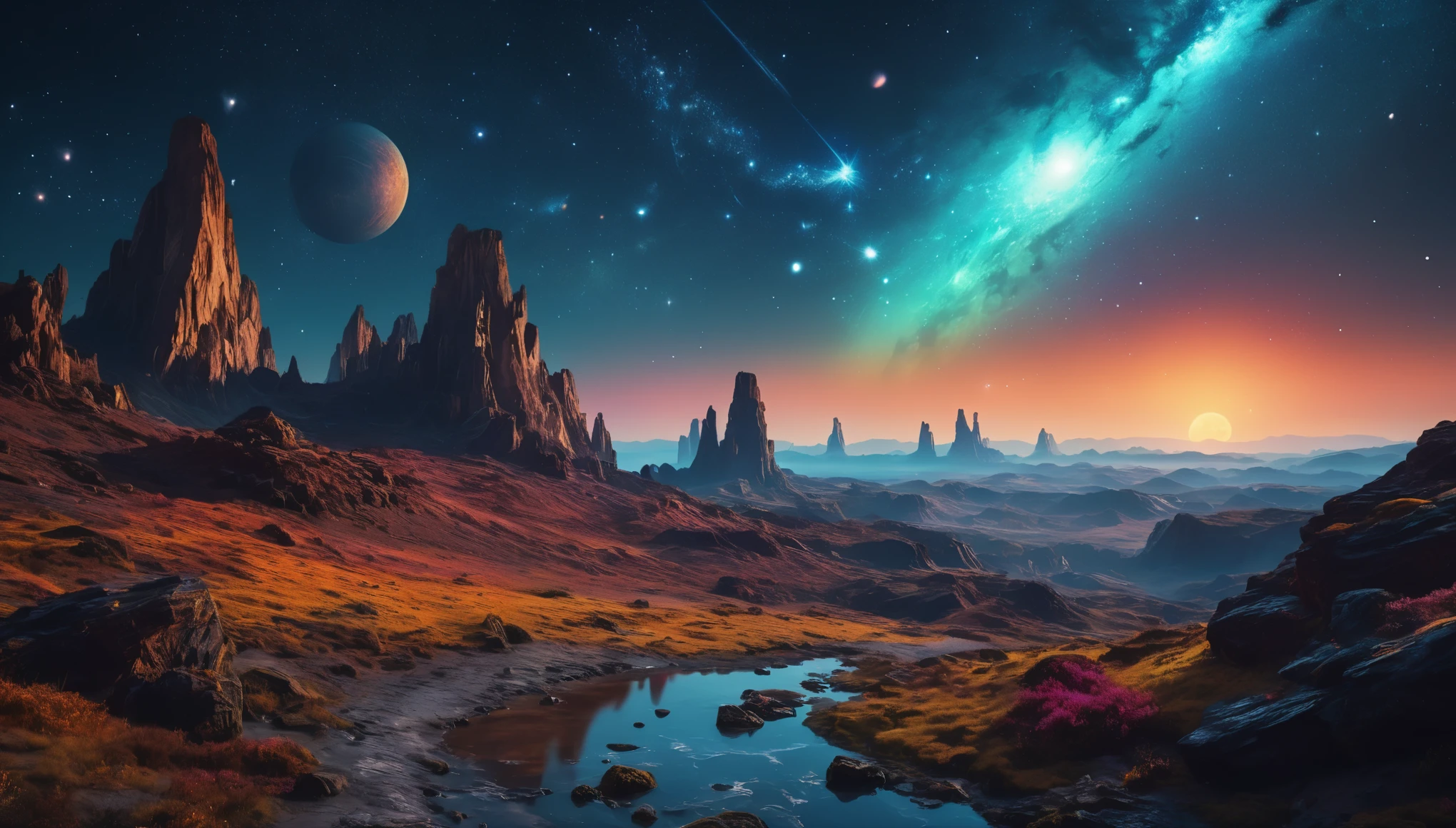create an image demonstrating the style of ((Fantasy Astronomy)) style, hyper realism, 8k high definition, vibrant colors, sharp focus, insanely detailed