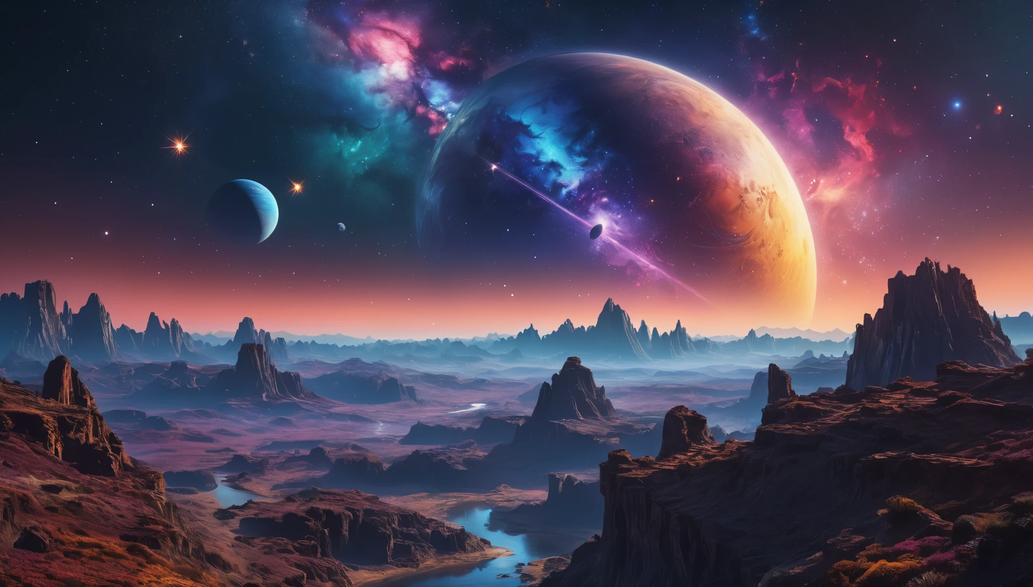 create an image demonstrating the style of ((Fantasy Astronomy)) style, hyper realism, 8k high definition, vibrant colors, sharp focus, insanely detailed