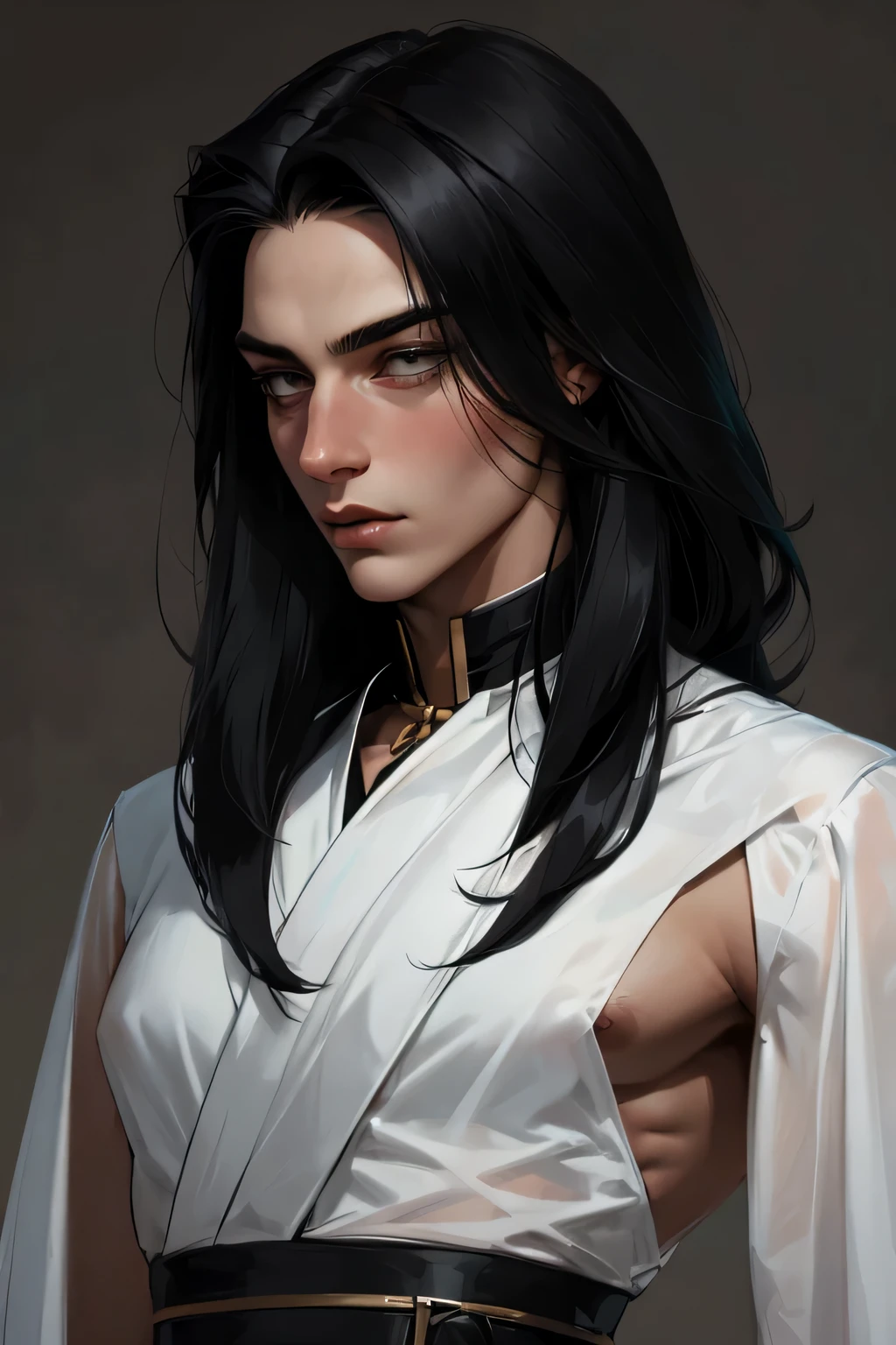 make a 17 year old androgynous man with long black hair (Sem barba)