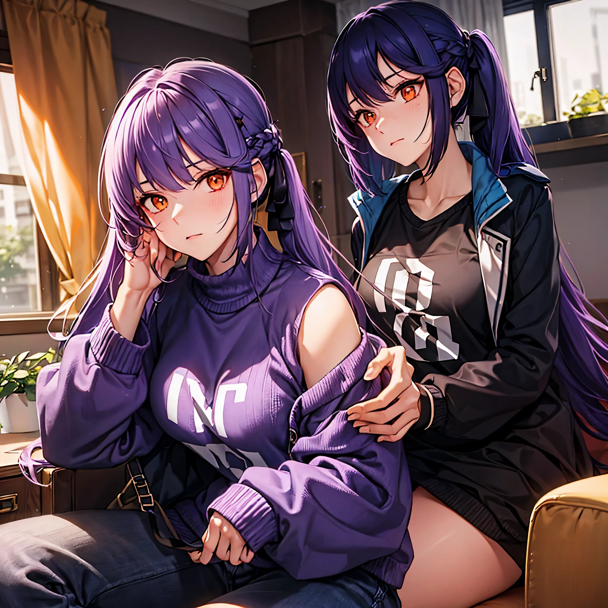 Anime, male  female, hot, boobs, purple hair, young