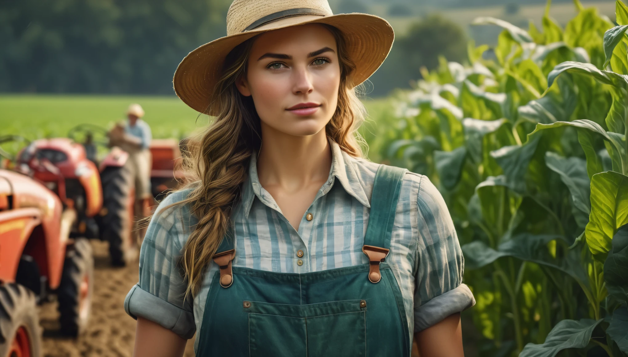 create an image demonstrating the style of ((Farmer's Daughter)) style, hyper realism, 8k high definition, vibrant colors, sharp focus, insanely detailed