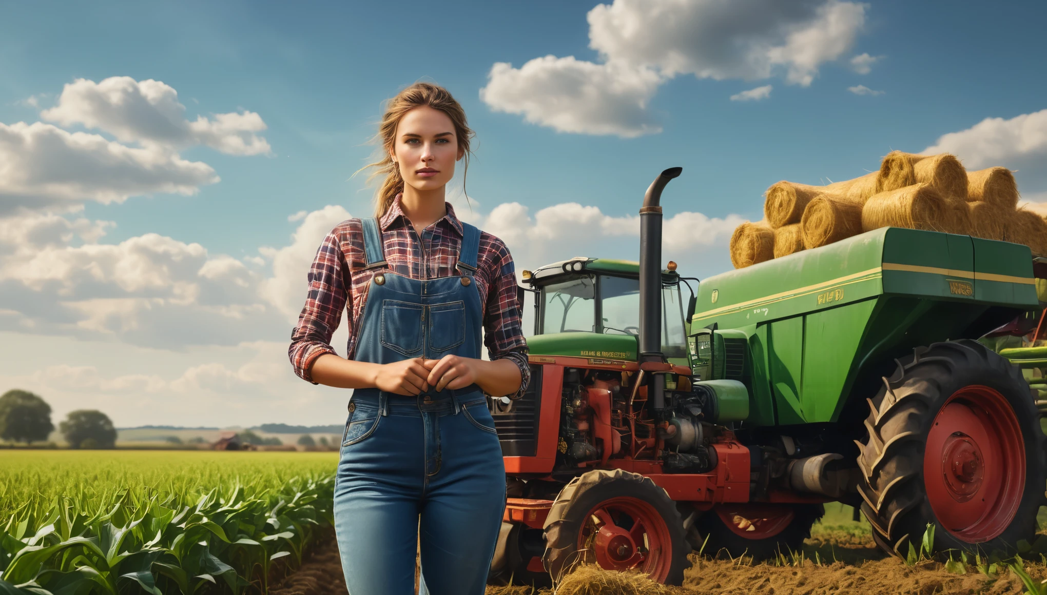 create an image demonstrating the style of ((Farmer's Daughter)) style, hyper realism, 8k high definition, vibrant colors, sharp focus, insanely detailed