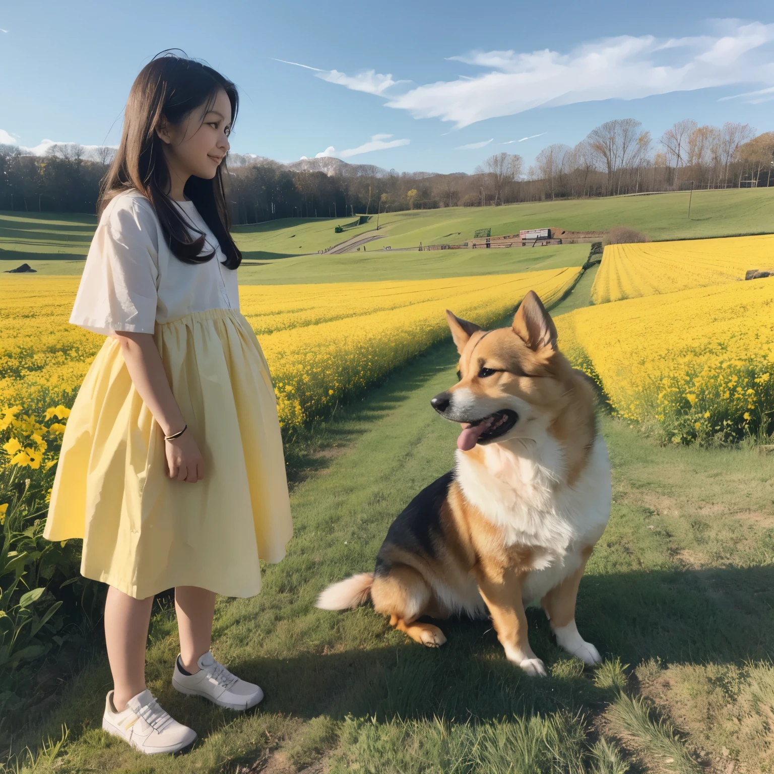 a dog,corgi,Yellow-white,Standing posture