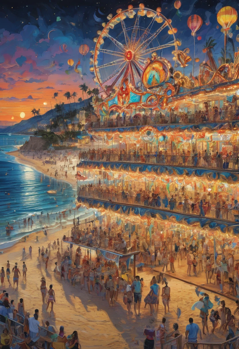 beach, carnival, revelry, best quality, masterpiece, Representative work, official art, Professional, Ultra intricate detailed, 8k