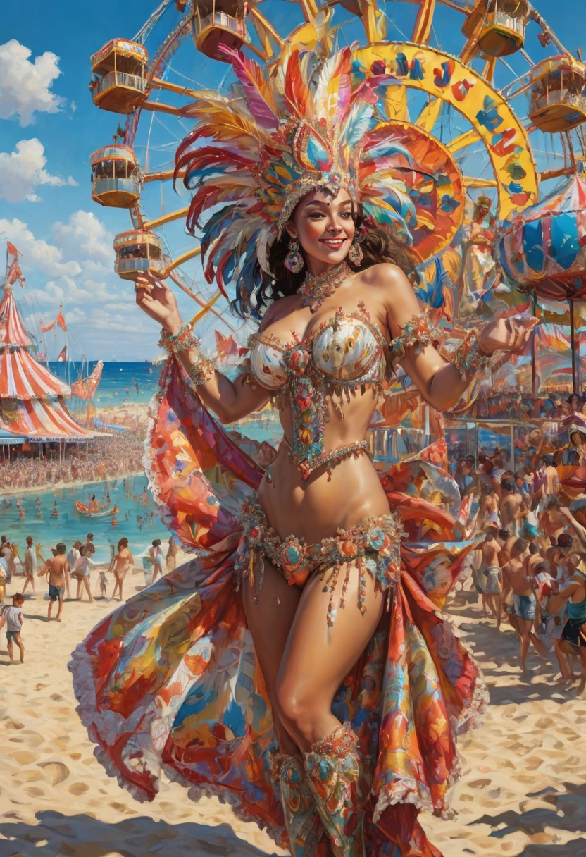 beach, carnival, live it up, best quality, masterpiece, Representative work, official art, Professional, Ultra intricate detailed, 8k