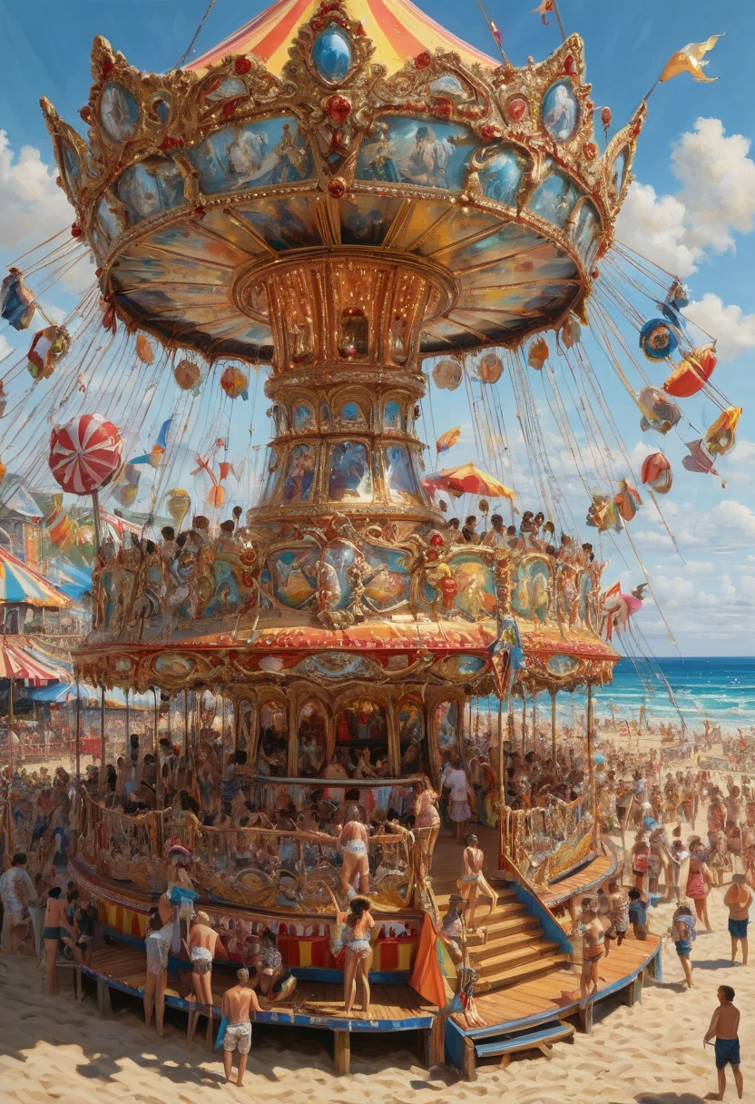 beach, carnival, revelry, best quality, masterpiece, Representative work, official art, Professional, Ultra intricate detailed, 8k