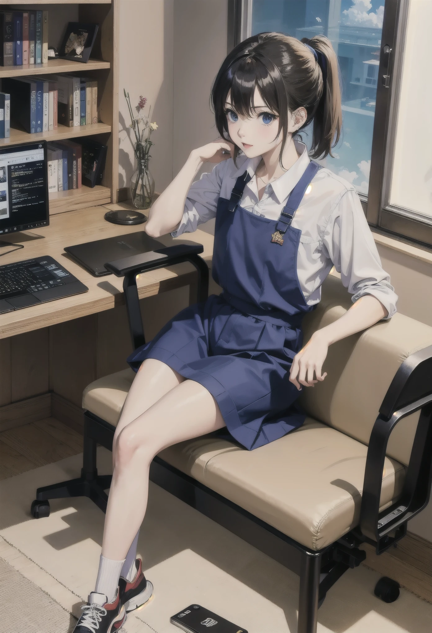 Anime characters sitting at desks，Comes with laptop and monitor, anime style 4k, 4k anime wallpaper, Badass anime 8k, 4k comic wallpaper, young anime man, Anime Boy, anime wallpaper 4k, anime wallpaper 4k, High quality anime art style, Anime cute art style, anime art wallpaper 8k, anime art wallpaper 4k, RGB lighting,