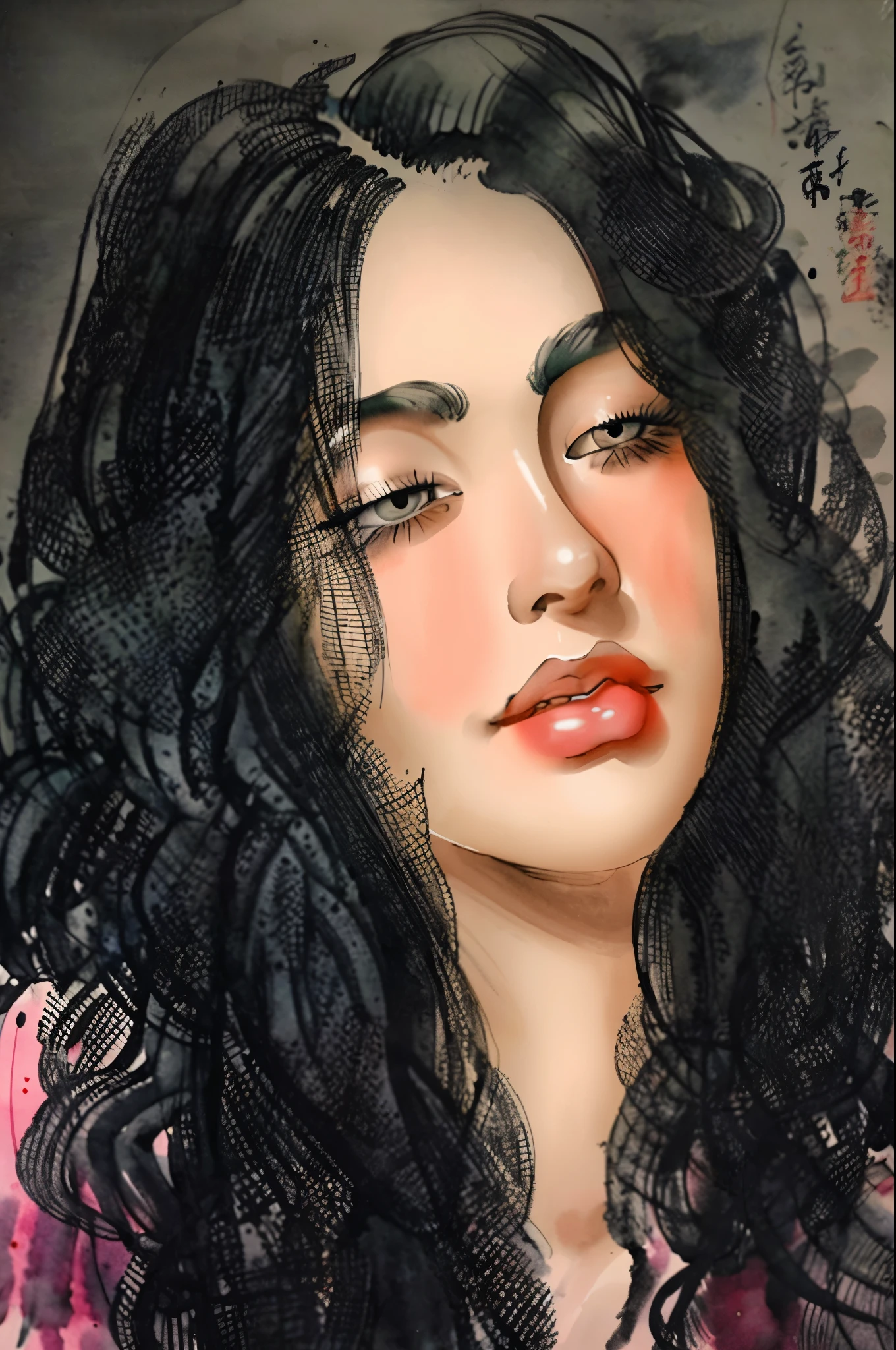 black and white tones:1.3, masterpiece, best quality, tradition chinese ink watercolor paintings:1.2, use thick and light inks to create light and dark changes and layers, a beautiful 20s girl, ultra detailed face