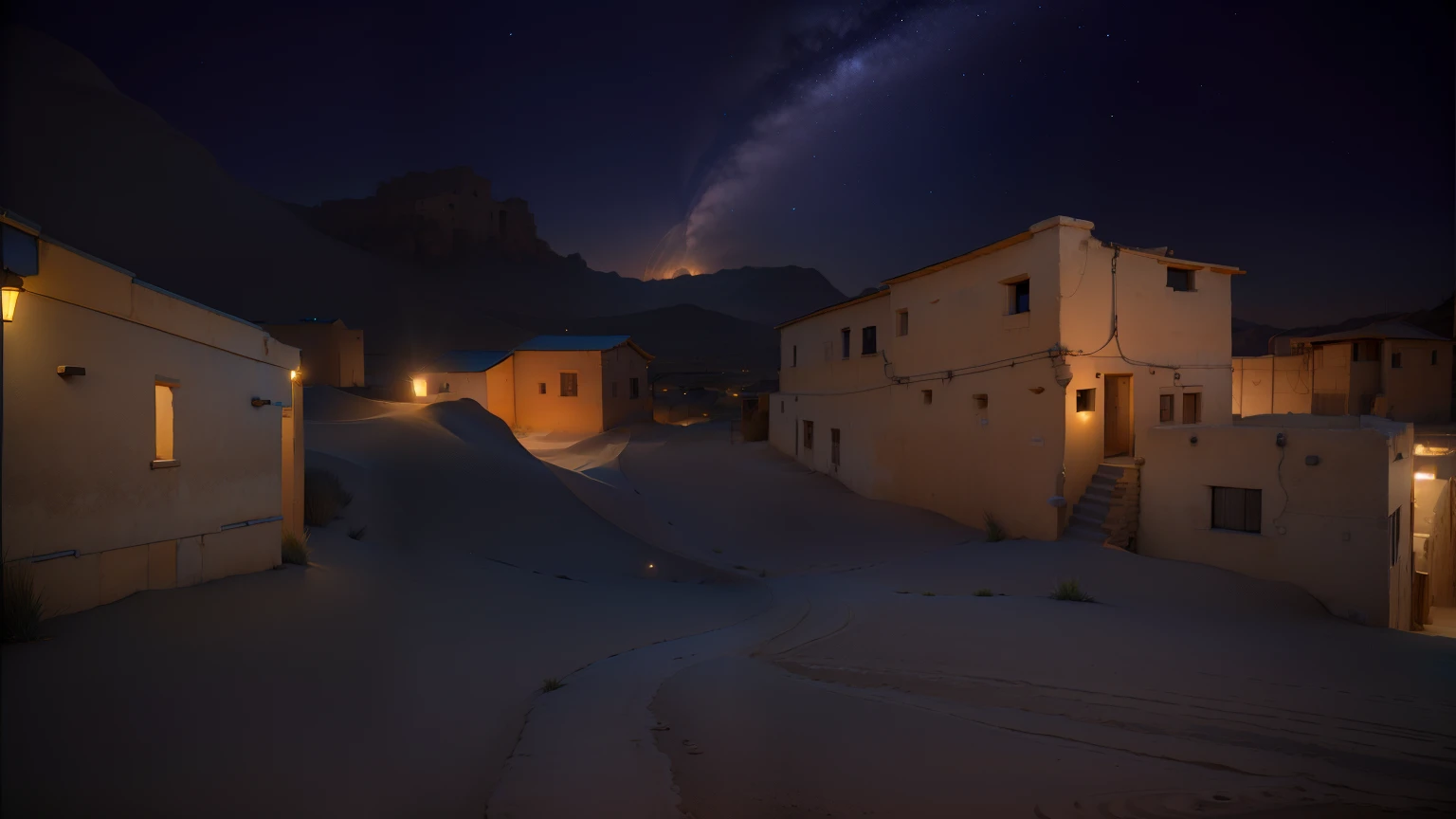 Streets of ancient desert towns，night