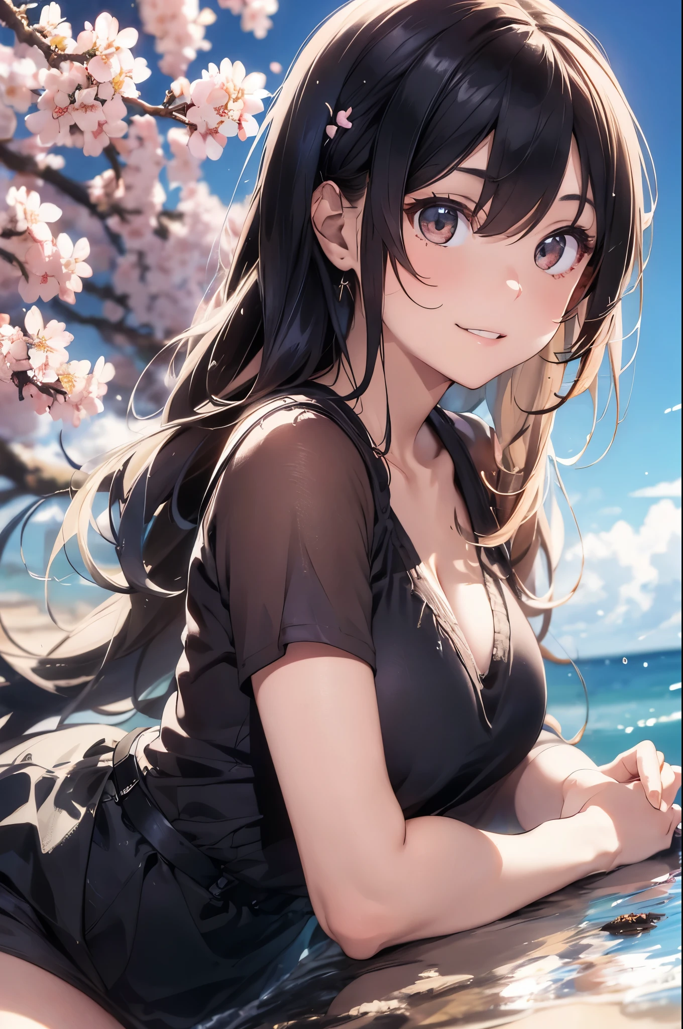 High resolution、
one beautiful young woman、
(soft saturation:1.3)、(pale skin:1.2)、
(非常にdetailed background、detailed background)、Bokeh、
break,Portrait of a smiling girl。Viewed from the front、The composition is symmetrical。
Look straight ahead with serious eyes、break
towel wrap、towel wrap、medium breasts、
outside the house、Uncharted、null、Light of the sun、Scenery of cherry blossom trees、
strong light、with front light、
(teenager:1.3)、(cowboy shot:1.2)、Break angle from the front、
looking at the viewer、
dynamic pose、
sitting on seaweed on the beach、Seaweed、Seaweed、Seaweed、Seaweed、Seaweed、Seaweed、