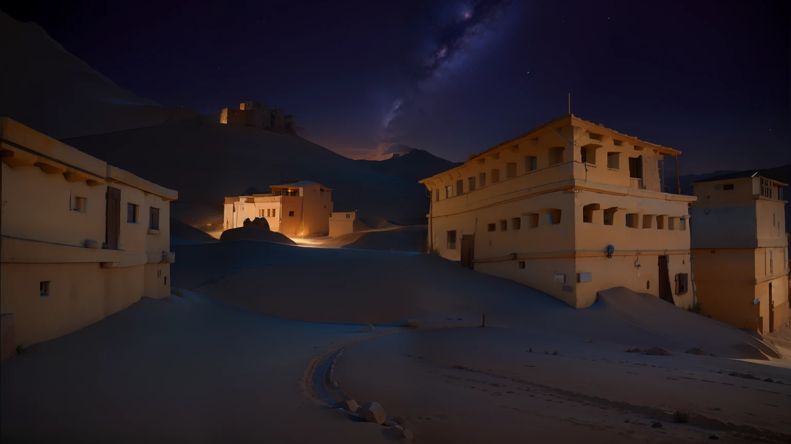 Streets of ancient desert towns，night