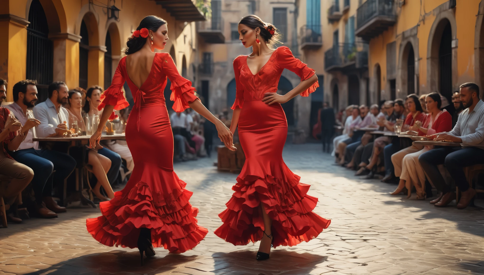 create an image demonstrating the style of ((Flamenco)) style, hyper realism, 8k high definition, vibrant colors, sharp focus, insanely detailed