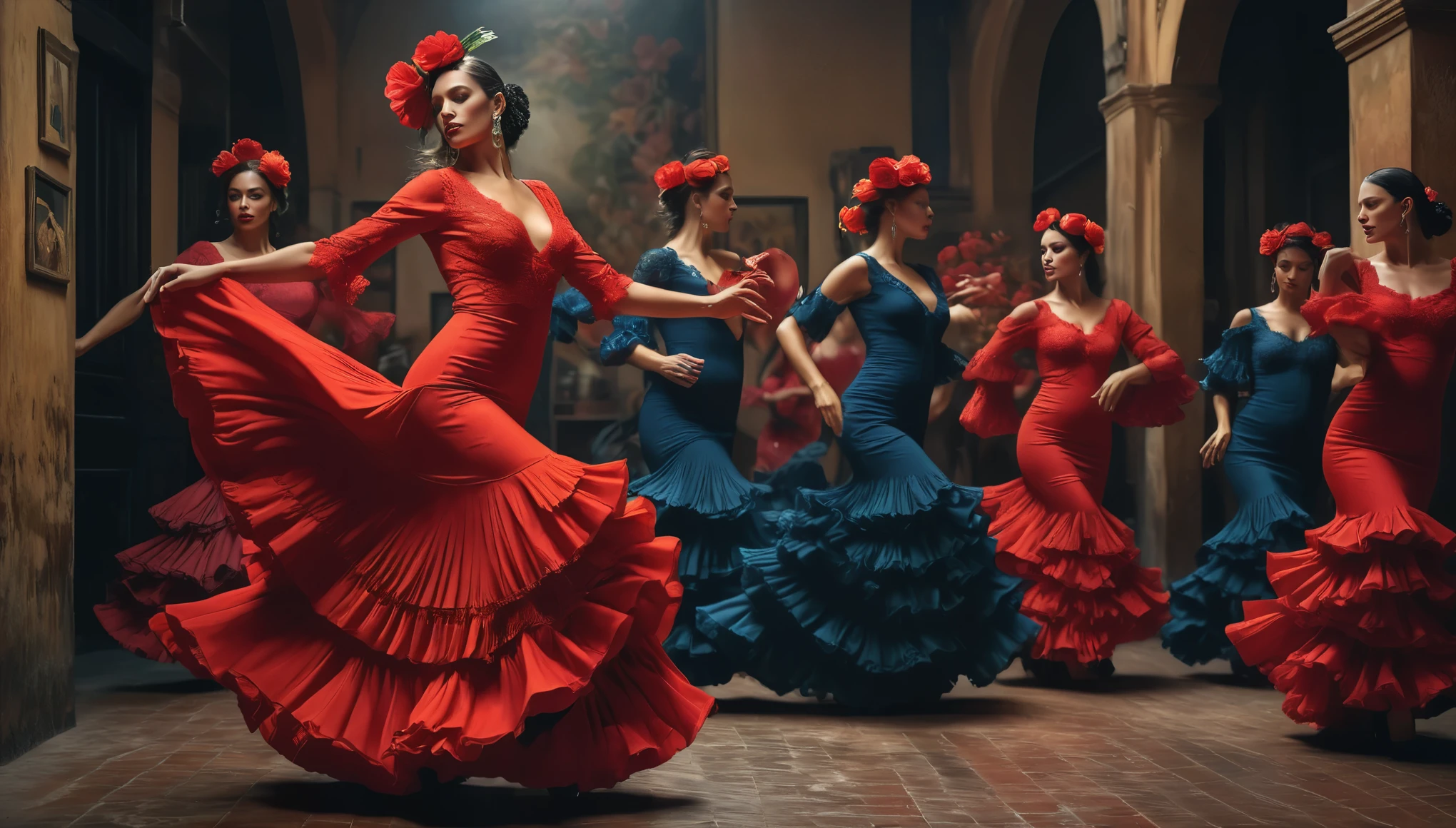 create an image demonstrating the style of ((Flamenco)) style, hyper realism, 8k high definition, vibrant colors, sharp focus, insanely detailed