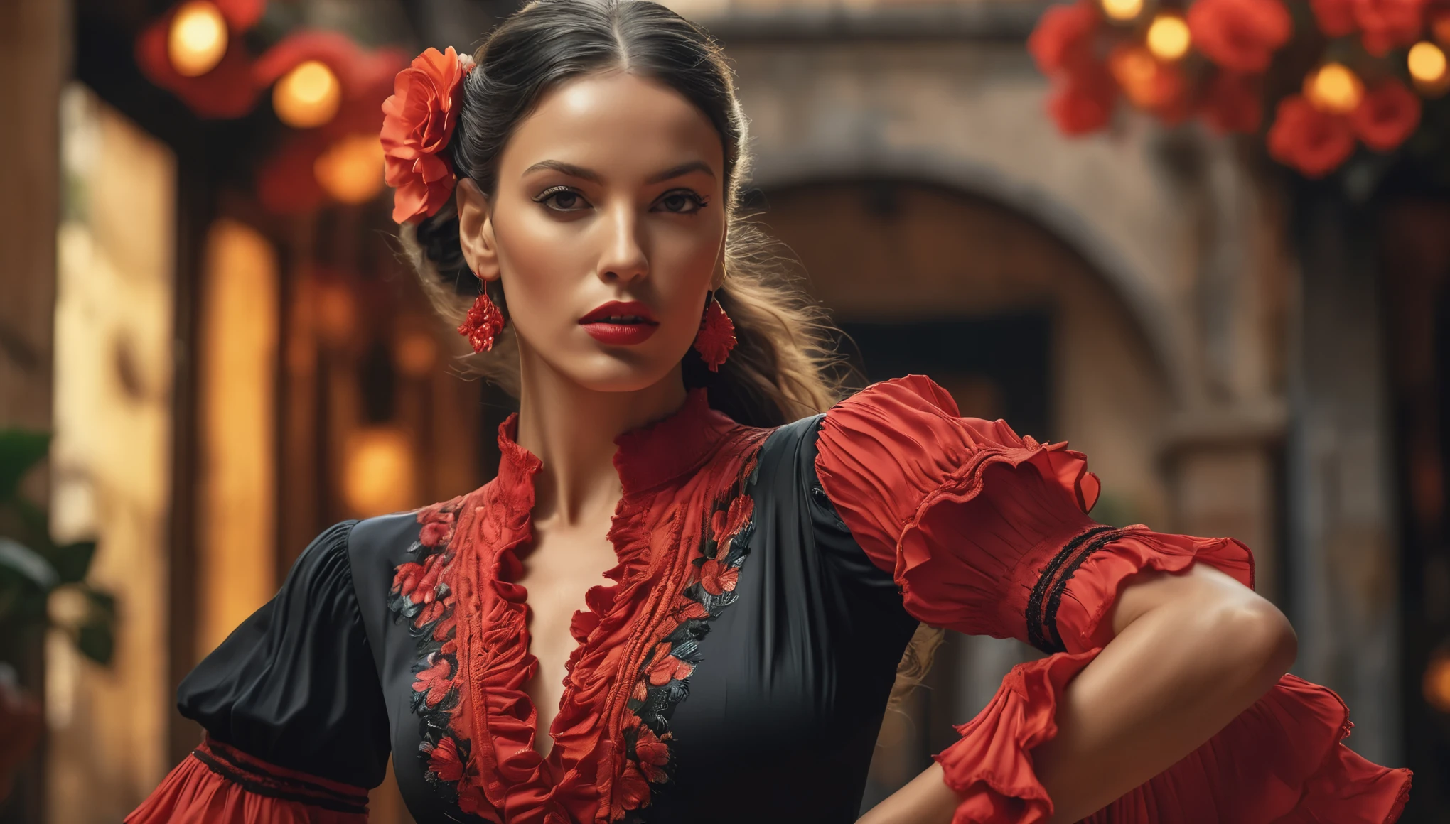 create an image demonstrating the style of ((Flamenco)) style, hyper realism, 8k high definition, vibrant colors, sharp focus, insanely detailed