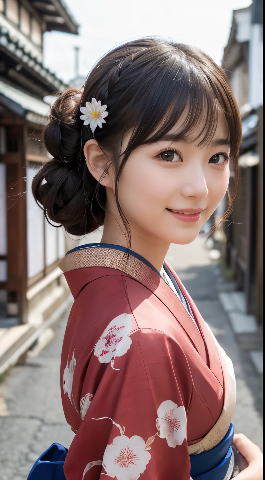 professional lighting,(Photoreal:1.4), (Top image quality:1.0), (超A high resolution:1.0), 8k, Raw photography, (masterpiece:0.2), (Pueros face_v1:0.5)、(最高quality Detail:1.2)、realistic、8k UHD、High resolution、(1 girl:1.2)、超detailedな、High quality textures、intricate details、detailed、Very detailed CG、High quality shadows、detailed 美しく繊細な顔、Beautiful details and delicate eyes、(symmetrical eyes:1.2),Depth of the bounds written、ray tracing,1 girl, japanese girl, (natural smile:1.4),cute, thin, Portrait of a beautiful Japanese woman wearing a kimono, Standing elegantly on a street corner in Kyoto. A kimono with bright traditional patterns, Hair decorated with an elegant and delicate hairpin, and a gentle expression. (Against the backdrop of the old streets of Kyoto:1.4)、soft light on a spring afternoon、adds tranquility to the scene. Rendered in a realistic style with great attention to detail, High resolutionの画像.sky porn, magic hour, (realistic:1.3), finely, quality, (table top:1.2), (realistic:1.2), (最高quality), (複雑なdetailed), dramatic, ray tracing, photograph, +roller