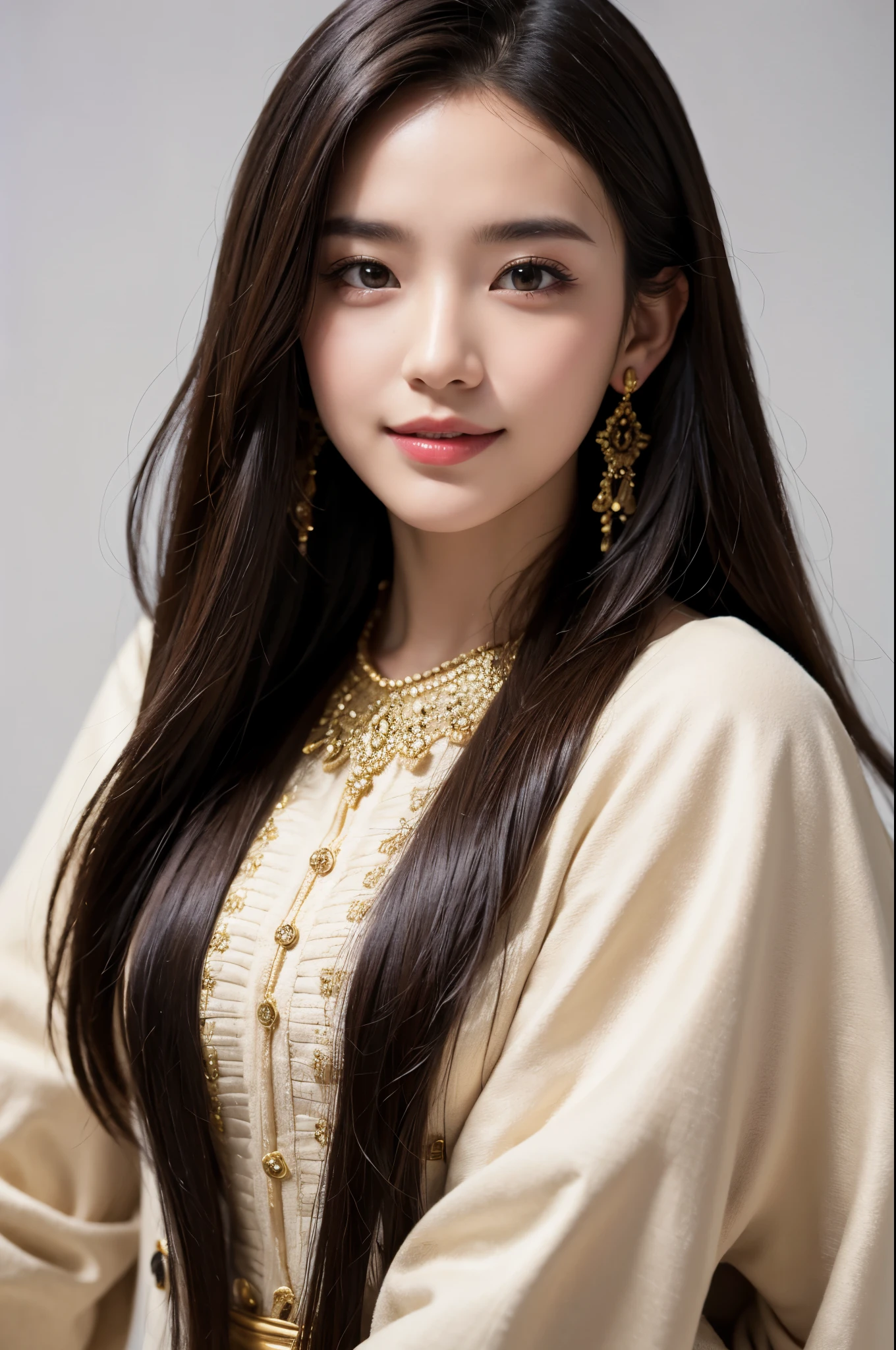A close up of a woman with long hair wearing a dress - SeaArt AI