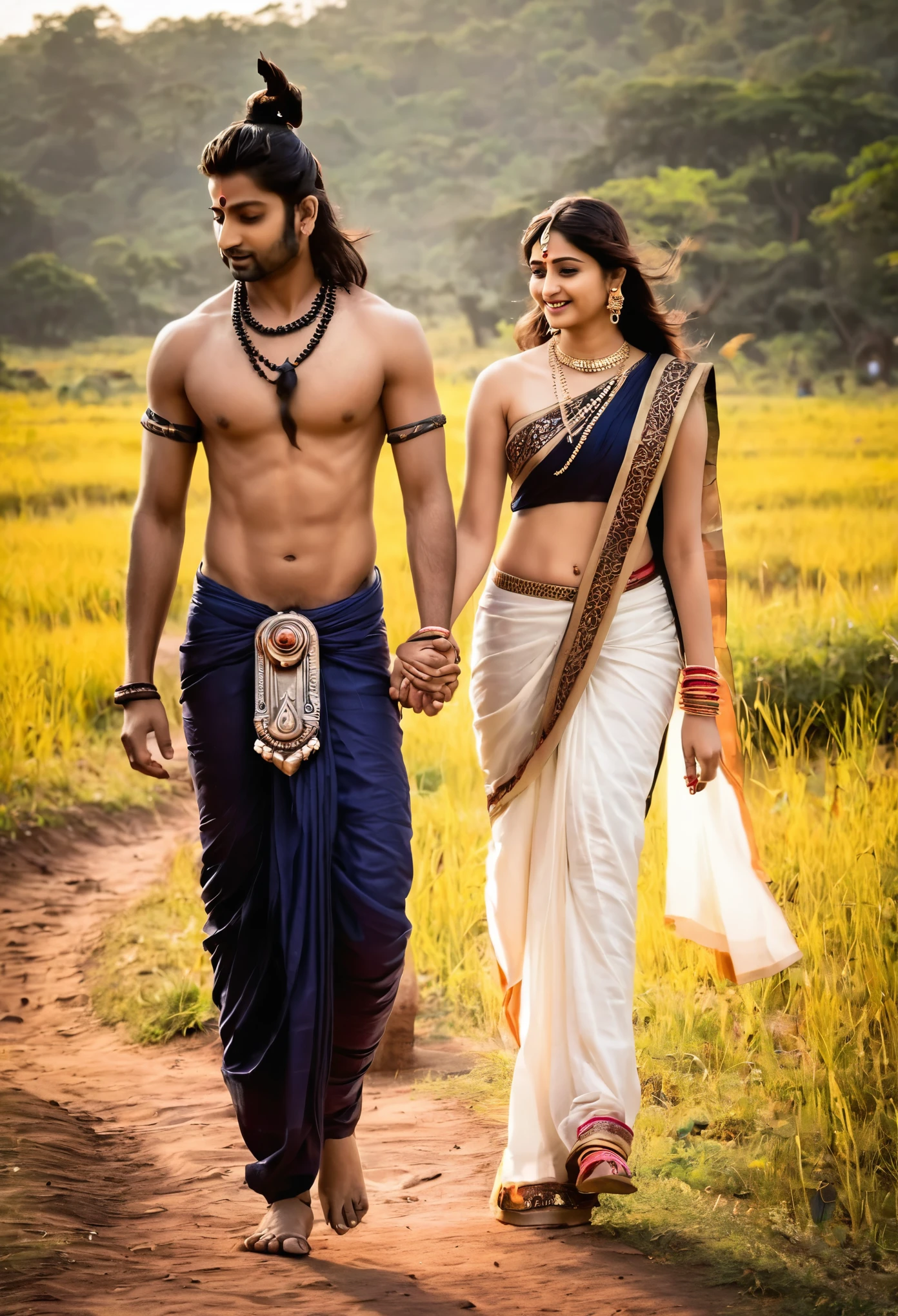 Mahadev's photo A girl on one side and a boy on the other hand holding Mahadev's hand and walking