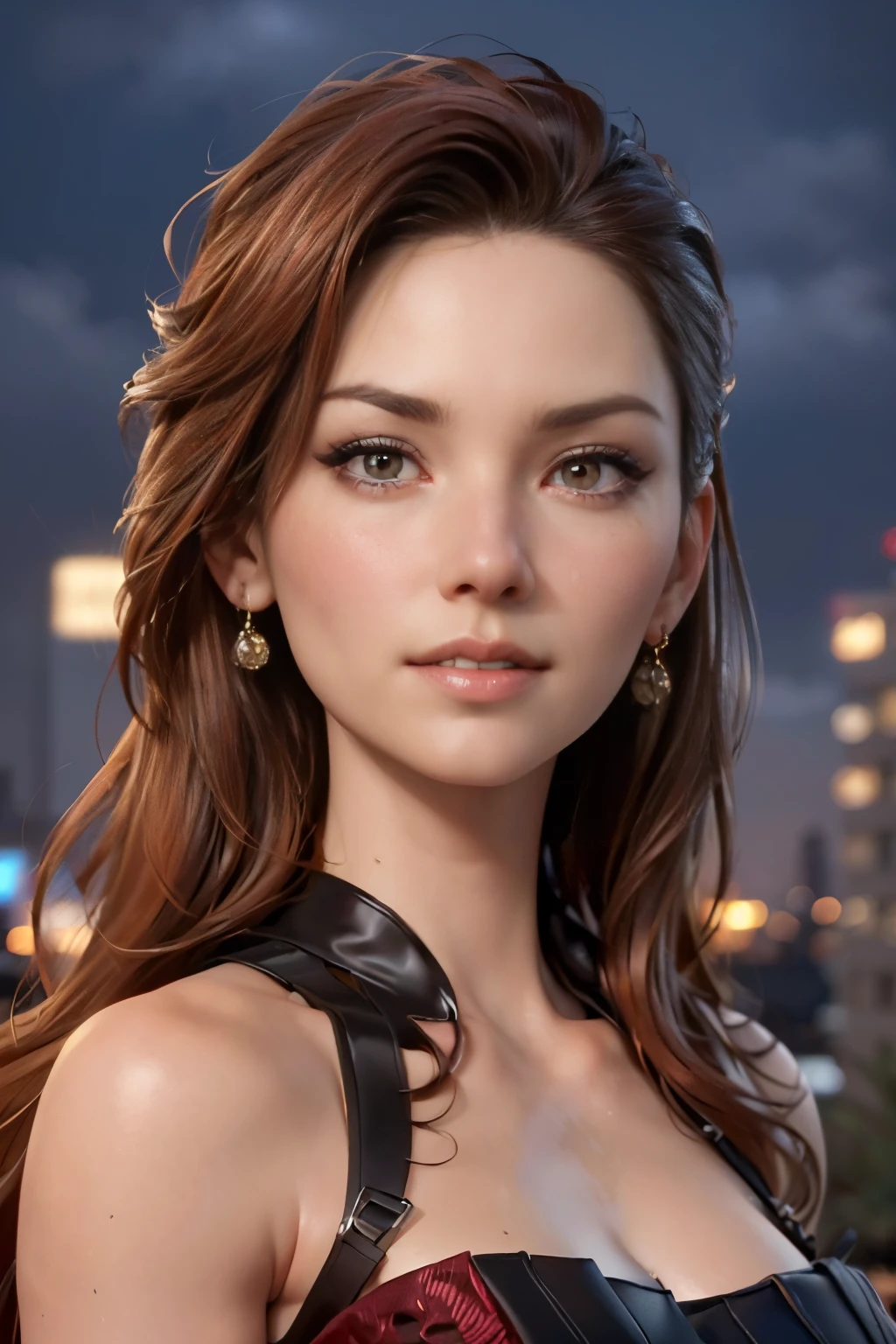photo of Scarlett Pomers, RAW, beautiful woman, ((portrait)), ((detailed face:1.2)), ((detailed facial feature, detailed skin, clear skin), (perfect proportioned body), (wearing a detailed red carpet dress) (high detailed city environment, apartment balcony), (realistic photo, best quality, detailed), (8k wallpaper), (cinematic lighting, dramatic lighting) (sharp focus, intricate)