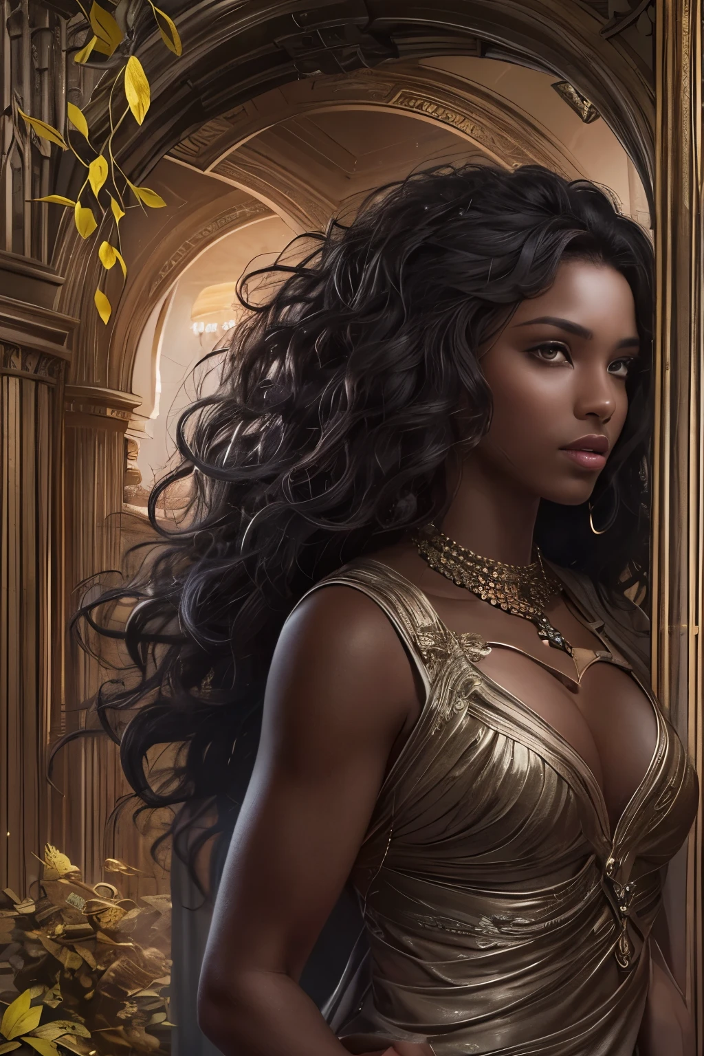 Je veux que tu me fasses une couverture pour un roman Fantasy romance, ces deux personnages sont noirs de peau, dark skin, ils sont des ennemis, ils veulent s'entretuer, surtout lui, elle, she mainly defends herself but her goal is to save him at all costs too. Le garçon est dark skin, with curly hair, the girl has long curly hair. They are very beautiful.