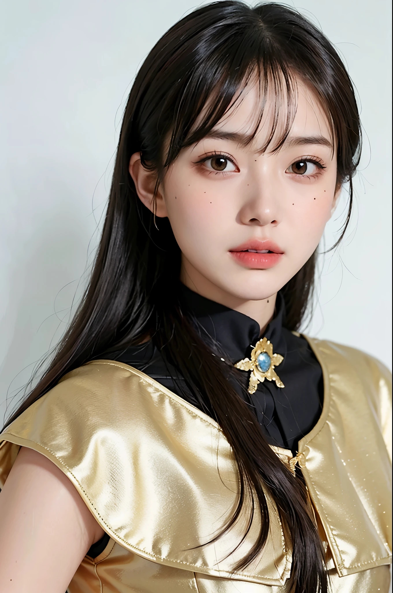 1 girl,(super high quality:1.2), (super detailed:1.2), (super detailed clothes:1.2), (super detailed face:1.2), (super detailed eyes:1.2), (super detailed body:1.2), (super detailed weapons:1.2), woman, 20-year-old, long hair、bangs、Looking at the viewer head-on,white background,soft light