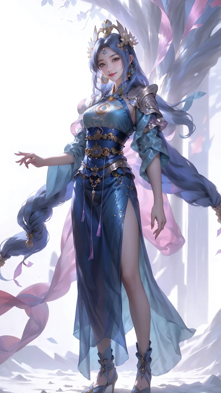 wearing blue clothes、Woman in blue shawl and necklace, beautiful fantasy queen beautiful fantasy queen)), palace , A girl wearing Hanfu, In line with ancient Chinese aesthetics, Hanfu, Xianxia fantasy, Xianxia, traditional beauty, Inspired by Huang Ji, full body Xianxia, Wearing ancient Chinese clothing