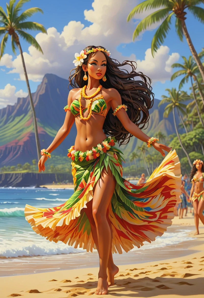 pixel art, dance show on Hawaii beach, best quality, masterpiece, Representative work, official art, Professional, Ultra intricate detailed, 8k