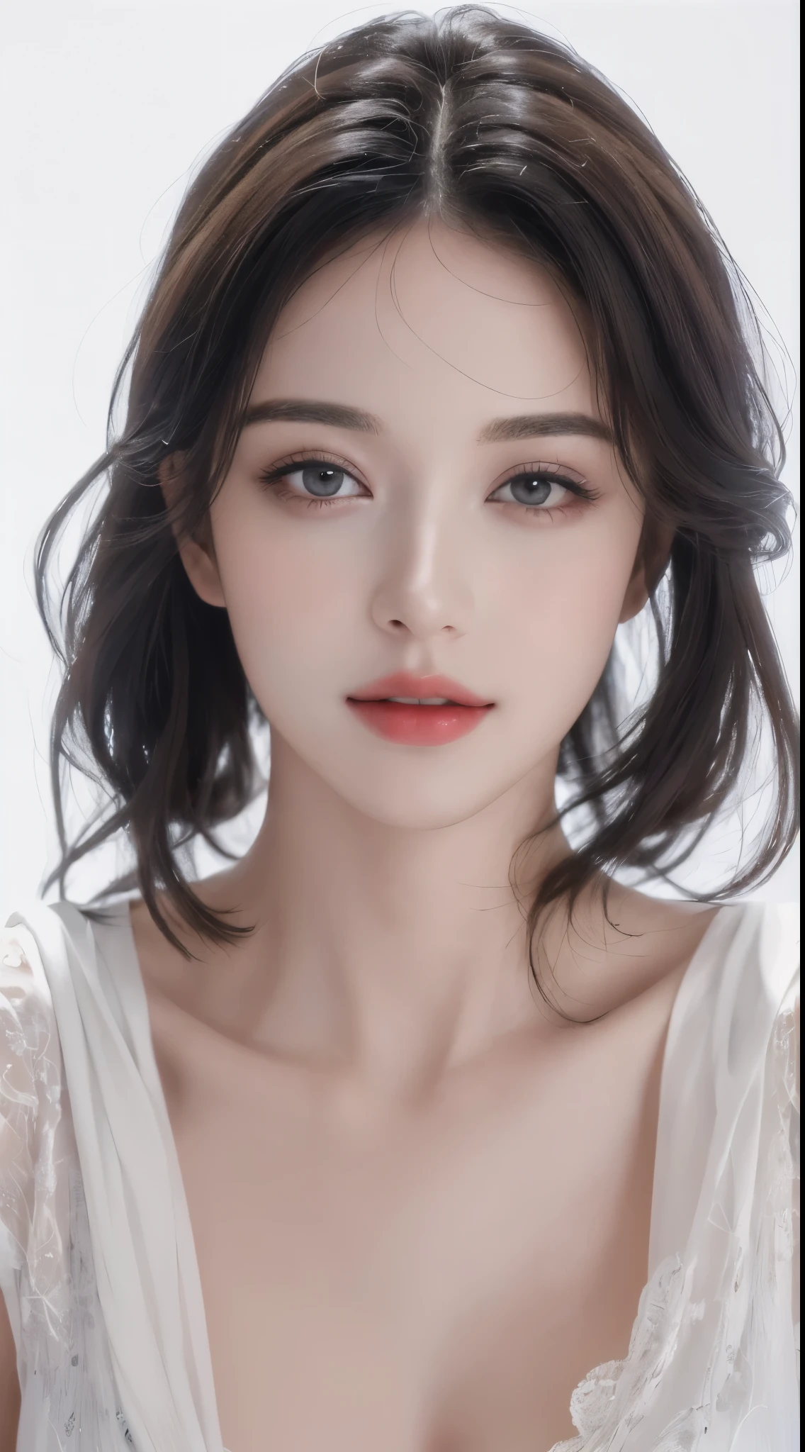 (masterpiece, highest quality:1.4),thin lips,(bright red lipstick:0.75),, (masterpiece, highest quality:1.4),(photorealistic:1.4)(realistic, photo-realistic:1.4),official art, beautiful and aesthetic,8k UHD,ultra high resolution,born,HDR,white background,Looking straight at the viewer,