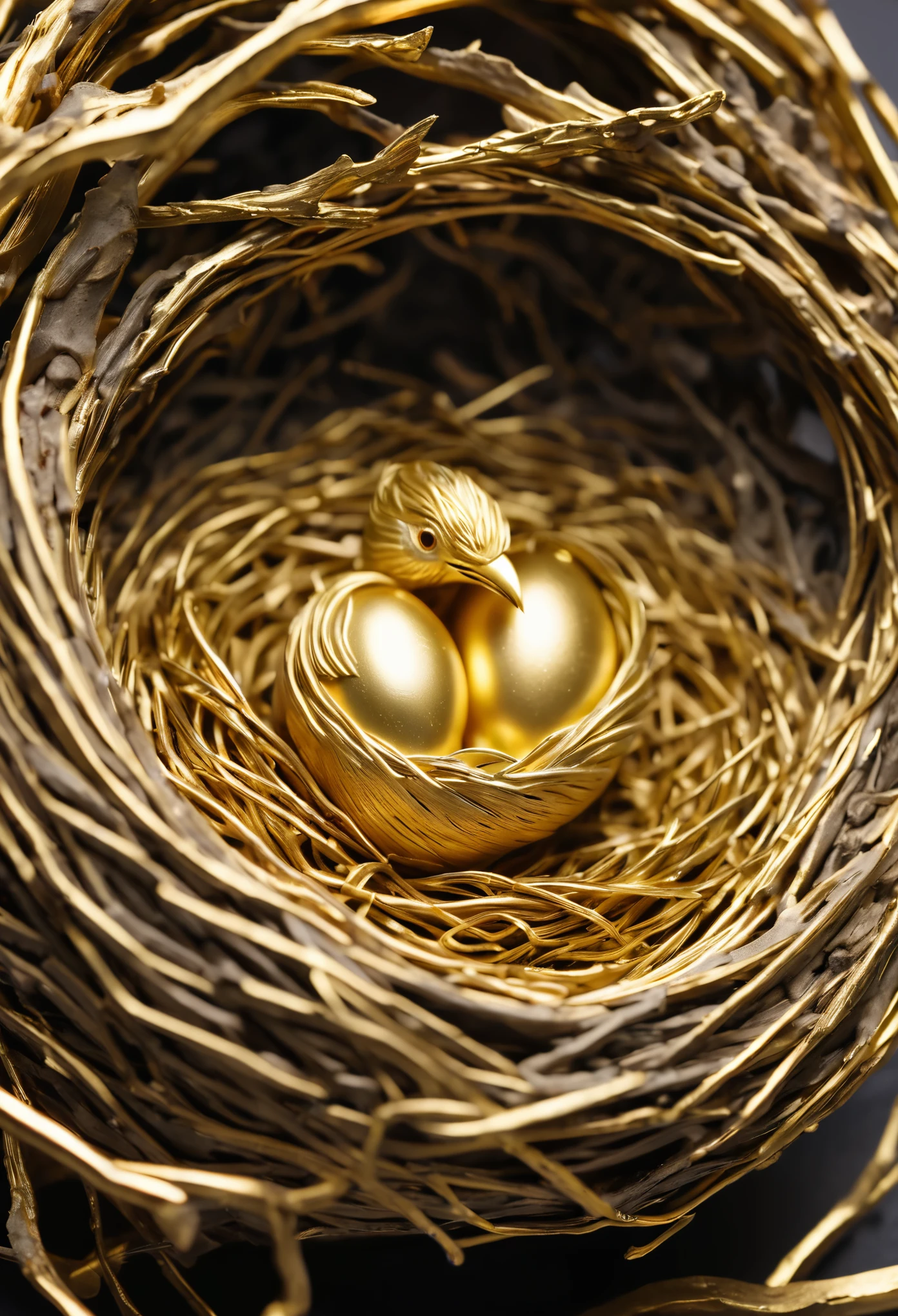 (8k, 16k, award-winning, highest quality, highest resolution, Super detailed, high detail, anatomically correct, masterpiece, stunning beauty), (金属bird’s nest: 1.3), 火焰山内的魔法bird’s nest , bird’s nest, Detail decoration, Gold sculpture, exquisite craftsmanship , Legendary bird’s nest, rare and valuable, intricate details, 魔法bird’s nest由一种叫做山铜的金属制成, There are no gems, ( bird’s nest: 1.2), Impeccable, Trapped in a volcanic world.