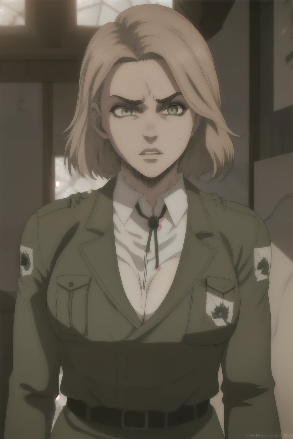 (best quality, highres, masterpiece:1.2), annoyed 1girl in a uniform with a hitchat, captured in the upper body, standing solo outdoors. The artwork features extremely detailed eyes, beautiful detailed lips, and a well-defined face. The girl's eyes express annoyance, adding depth to the character's emotions. The art style is reminiscent of a masterpiece, combining elements of portraits and photography to create a realistic and photorealistic image.

The artwork showcases the girl's unique uniform, highlighting its intricate details, such as precise stitching and well-defined textures. The uniform enhances the character's professional and disciplined nature. The vivid colors of the artwork, coupled with studio lighting, create a vibrant and captivating visual experience.

Attention is drawn to the girl's naked breasts through a strategically placed boob window, adding an element of sensuality to the artwork. The artist has paid great attention to detail, capturing every curve and contour of the breasts, making them appear realistic and physically-based rendered. The bold inclusion of nudity adds a touch of eroticism without overpowering the overall composition.

The outdoors setting provides a refreshing and natural backdrop, with vibrant foliage and warm sunlight filtering through the trees. The lighting accentuates the girl's physical features, casting dramatic shadows and highlights on her face and uniform. The bokeh effect adds a sense of depth to the image, creating a visually striking contrast between the sharp focus on the girl's face and the soft, blurred background.

Overall, this artwork is a true masterpiece, showcasing the best quality and high-resolution craftsmanship. The detailed portrayal of the girl, combined with the art style, colors, and lighting, creates a visually stunning and emotionally captivating image.