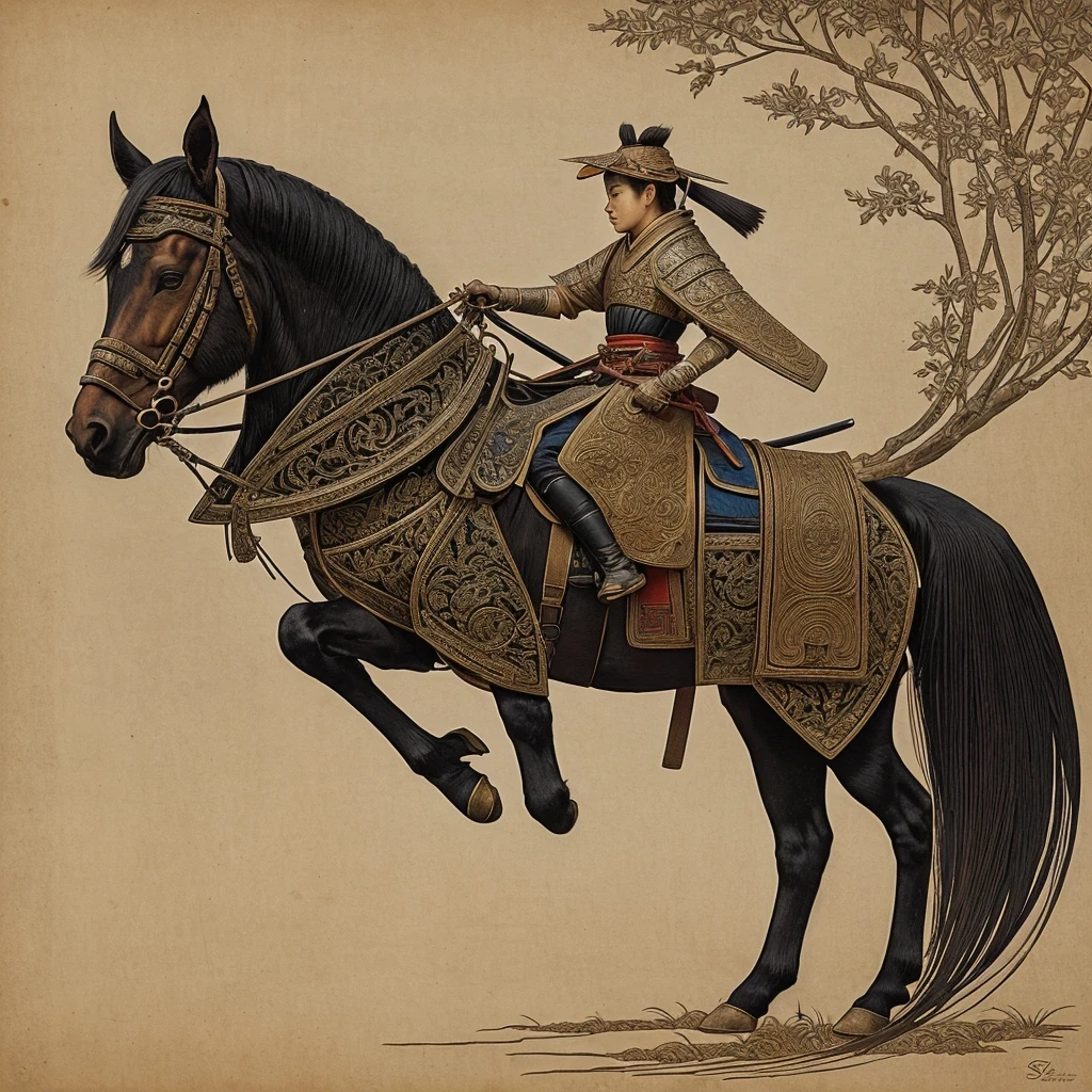 (((Detalhes ultra intrincados))) de uma obra de arte de samurai de Sam Toft, entregando o (((melhor qualidade))) em uma obra-prima 8K. This representation, Uma verdadeira obra de arte, reflects the professional touch and official artistic skill of Sam Toft. O samurai, com uma mistura de tons vibrantes e suaves, Features ultra-detailed armor with precise engraving. A katana, um ponto focal, exibe uma borda brilhante, and the overall composition exudes a harmonious balance, mostrando o estilo distinto de Toft.