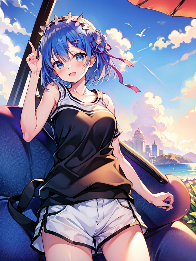 ((masutepiece)), ((Best Quality)), (Ultra-detailed), Anime style, Cute  s, 1girl in, Solo, Gym Shorts 00, ((Beautiful eyes))0, Smile