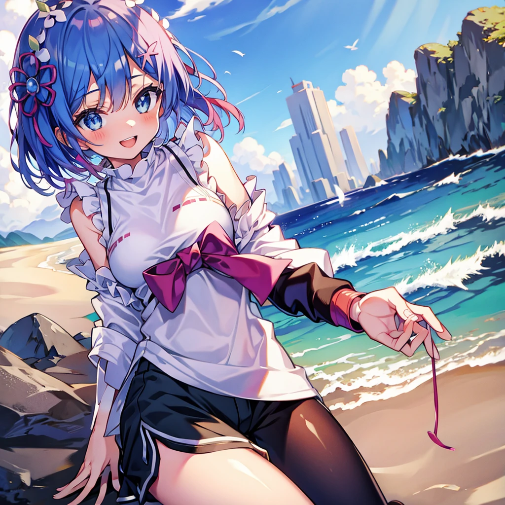 ((masutepiece)), ((Best Quality)), (Ultra-detailed), Anime style, Cute s, 1girl in, Solo, Gym Shorts 00, ((Beautiful eyes))0, Smile