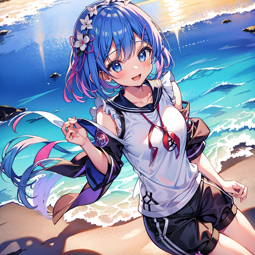 ((masutepiece)), ((Best Quality)), (Ultra-detailed), Anime style, Cute s, 1girl in, Solo, Gym Shorts 00, ((Beautiful eyes))0, Smile