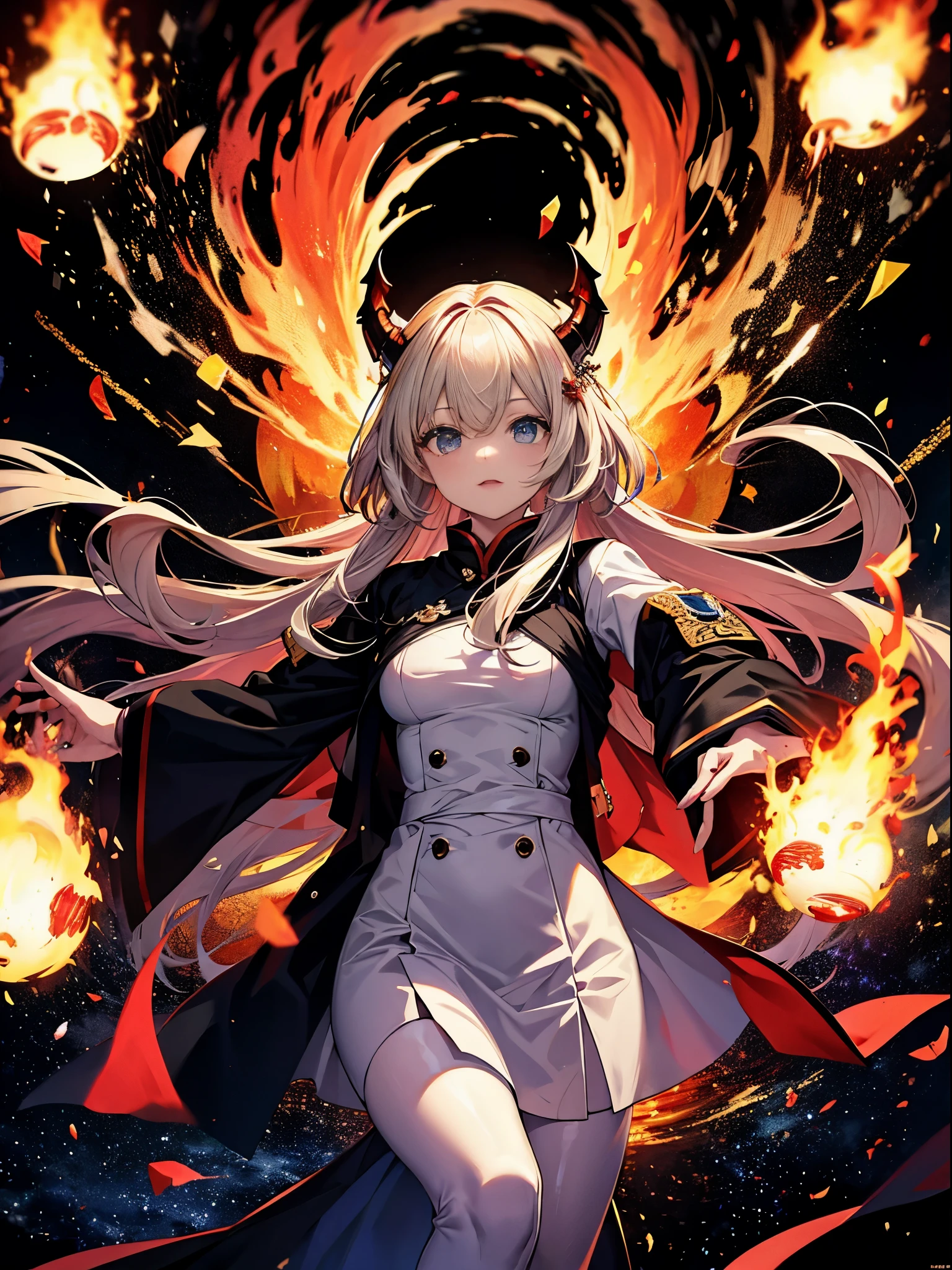 (Masterpiece, Side Light, Fine Beautiful Eyes: 1.2), (Masterpiece * Portrait), Portrait, (Bust), Realistic, Anatomically Correct, 3D Face, Sweet Skin, (Solo), Highlights, Gradient Hair, (Close-up of Face), Cute Face, (Fire Opal General Scarlet Eyes), Hanging Corner of the Eye, ((High Detail Skin, Visible Pores)), (Perfect Figure), A Beautiful Girl, Small Breasts, ((Western Style Coat)), (Neck Ring), Very, Very Short Short Glove, (Chain)