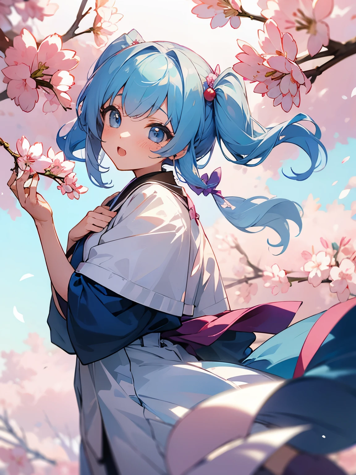 Spring cherry blossom viewing walk twintails light blue hair girls