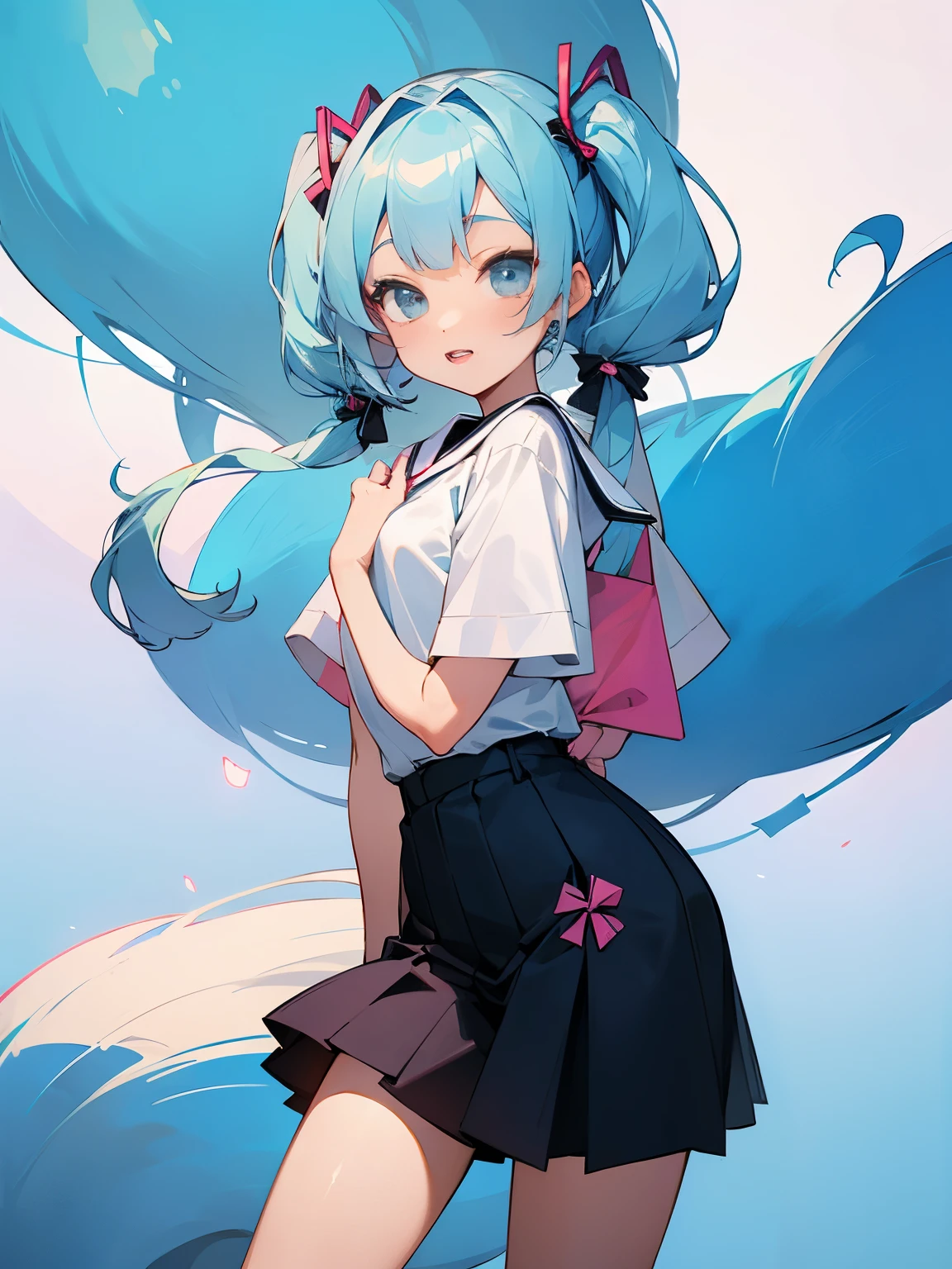 Spring twintail girl light blue hair