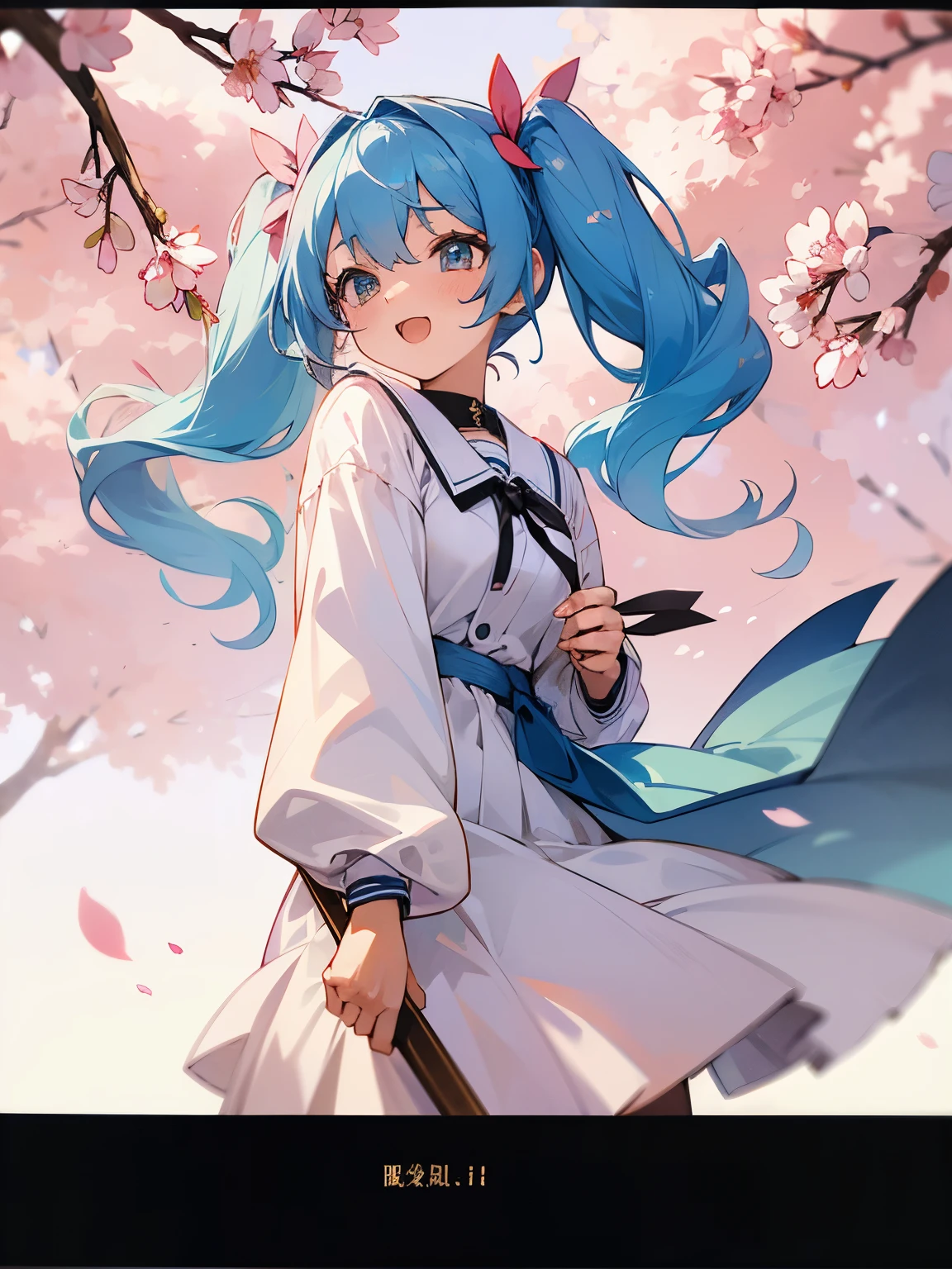 Spring cherry blossom viewing walk twintails light blue hair girls