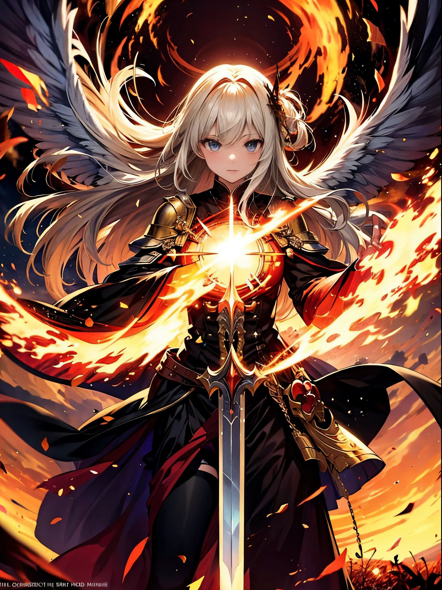 (((masterpiece)))、(((highest quality)))、((super detailed))、According to the contract、Follow me please、Overlord of Flame。come、Purification Flame、Great Sword of Flame。 fluttershy、Fire and brimstone through Sodom。turn sinners into dust of death。『Burning sky』