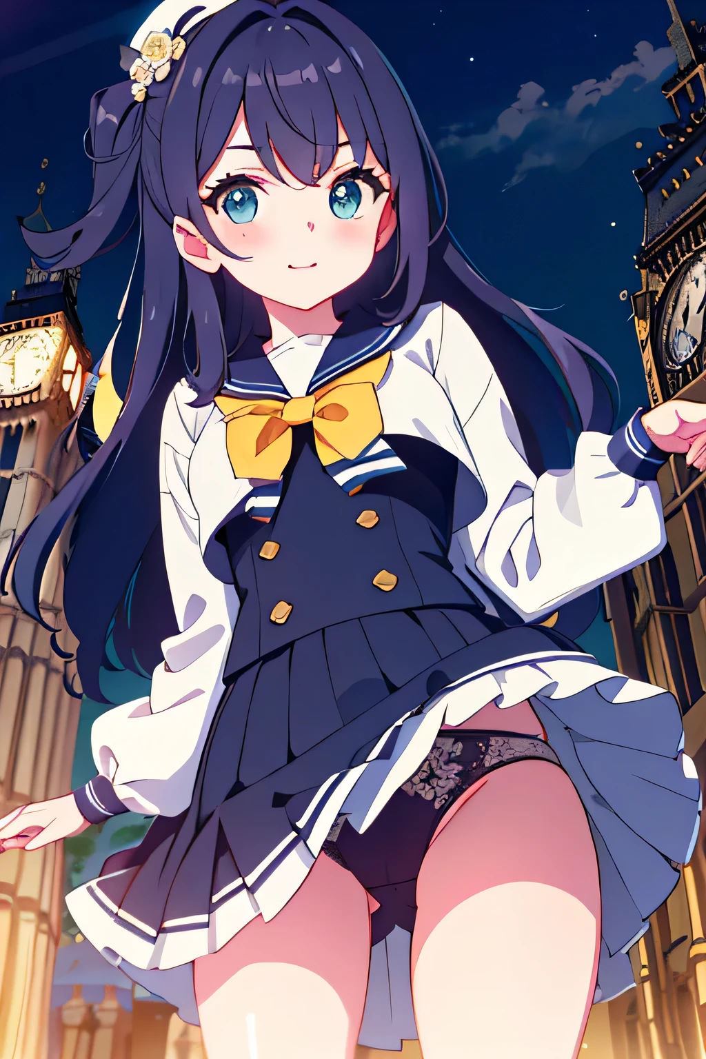 highest quality、High resolution、detailed background、beautiful and detailed face、beautiful and smooth skin、skin texture、professional lighting、Beautiful age girl、(two women)、sexy sailor suit、mini skirt、cute hairstyle、look at me happy、
squat down、I can see my underwear when I squat down.、Show night vision trip、panty shot、camel toe、big ben、tower of london、British Museum、Buckingham Palace