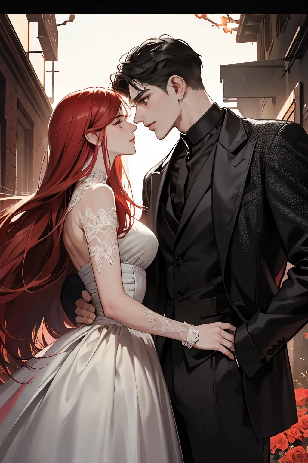 Imagery:
- A close-up of Alexander and Sophia gazing into each other's eyes, with Alexander's face partially obscured to maintain an air of mystery
- Alexander standing alone in a dark alleyway or against the backdrop of a gritty city skyline
- A metaphorical image like a rose with its thorns exposed, symbolizing the forbidden love 
- Use muted, desaturated colors with selective pops of color like red for dramatic effect
Style Choices:
- Go for a vintage, almost pulp fiction-esque cover style with strong contrasting colors
- Use textured overlays like diamond plates or damask patterns to convey a sense of luxury and darknesake it very typographic and minimalist, allowing the title and couple to be the focal point
- Consider adding ominous elements like a shadowy figures or architecture in the background
