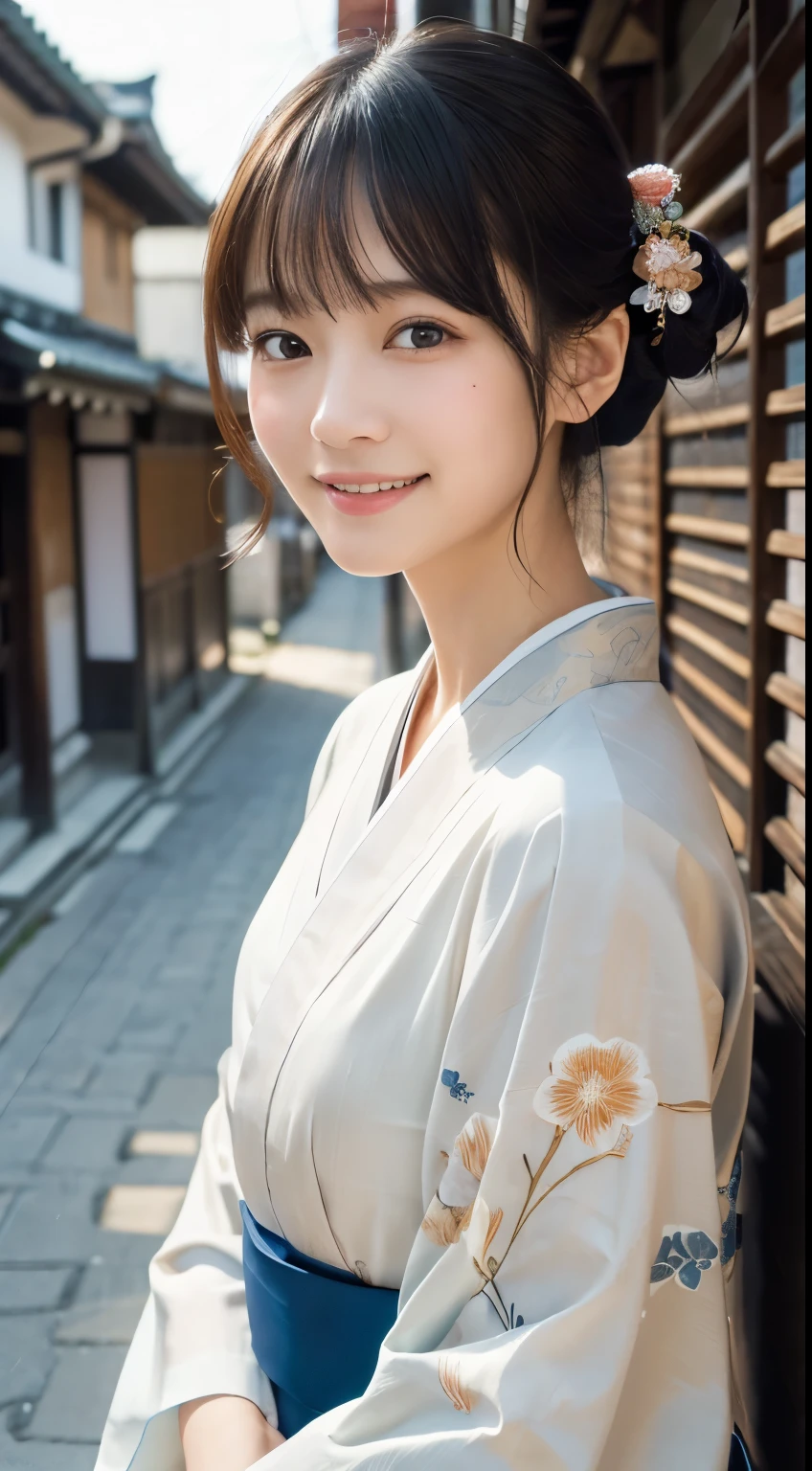 professional lighting,(Photoreal:1.4), (Top image quality:1.0), (超A high resolution:1.0), 8k, Raw photography, (masterpiece:0.2), (Pueros face_v1:0.5)、(最高quality Detail:1.2)、realistic、8k UHD、High resolution、(1 girl:1.2)、超detailedな、High quality textures、intricate details、detailed、Very detailed CG、High quality shadows、detailed 美しく繊細な顔、Beautiful details and delicate eyes、(symmetrical eyes:1.2),Depth of the bounds written、ray tracing,1 girl, japanese girl, (natural smile:1.4),cute, thin, Portrait of a beautiful Japanese woman wearing a kimono, Standing elegantly on a street corner in Kyoto. A kimono with bright traditional patterns, Hair decorated with an elegant and delicate hairpin, and a gentle expression. (Against the backdrop of the old streets of Kyoto:1.4)、soft light on a spring afternoon、adds tranquility to the scene. Rendered in a realistic style with great attention to detail, High resolutionの画像.sky porn, magic hour, (realistic:1.3), finely, quality, (table top:1.2), (realistic:1.2), (最高quality), (複雑なdetailed), dramatic, ray tracing, photograph, +roller