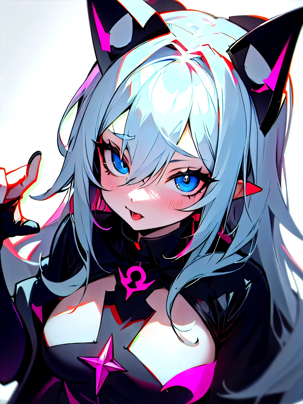 Anime girl with blue eyes and black cat ears - SeaArt AI
